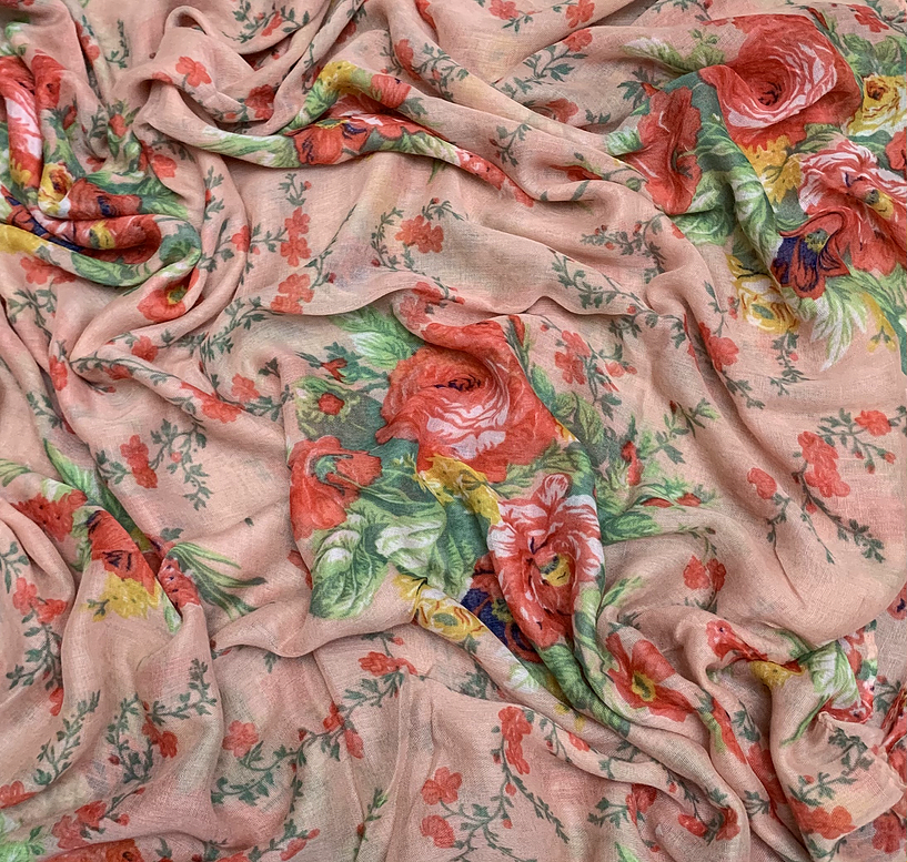 Printed Viscose Coral Scarf - Lightweight & Soft Women's Fashion Accessory for Spring/Summer Outfits & Beach Cover-Ups