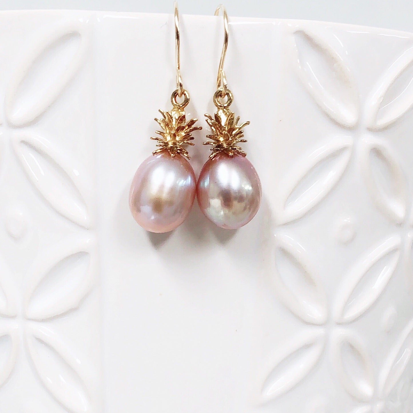 Exquisite Pink Edison Pearl Pineapple Earrings (E562) – Elegant Pearl Jewelry for Women, Perfect for Weddings, Parties & Special Occasions