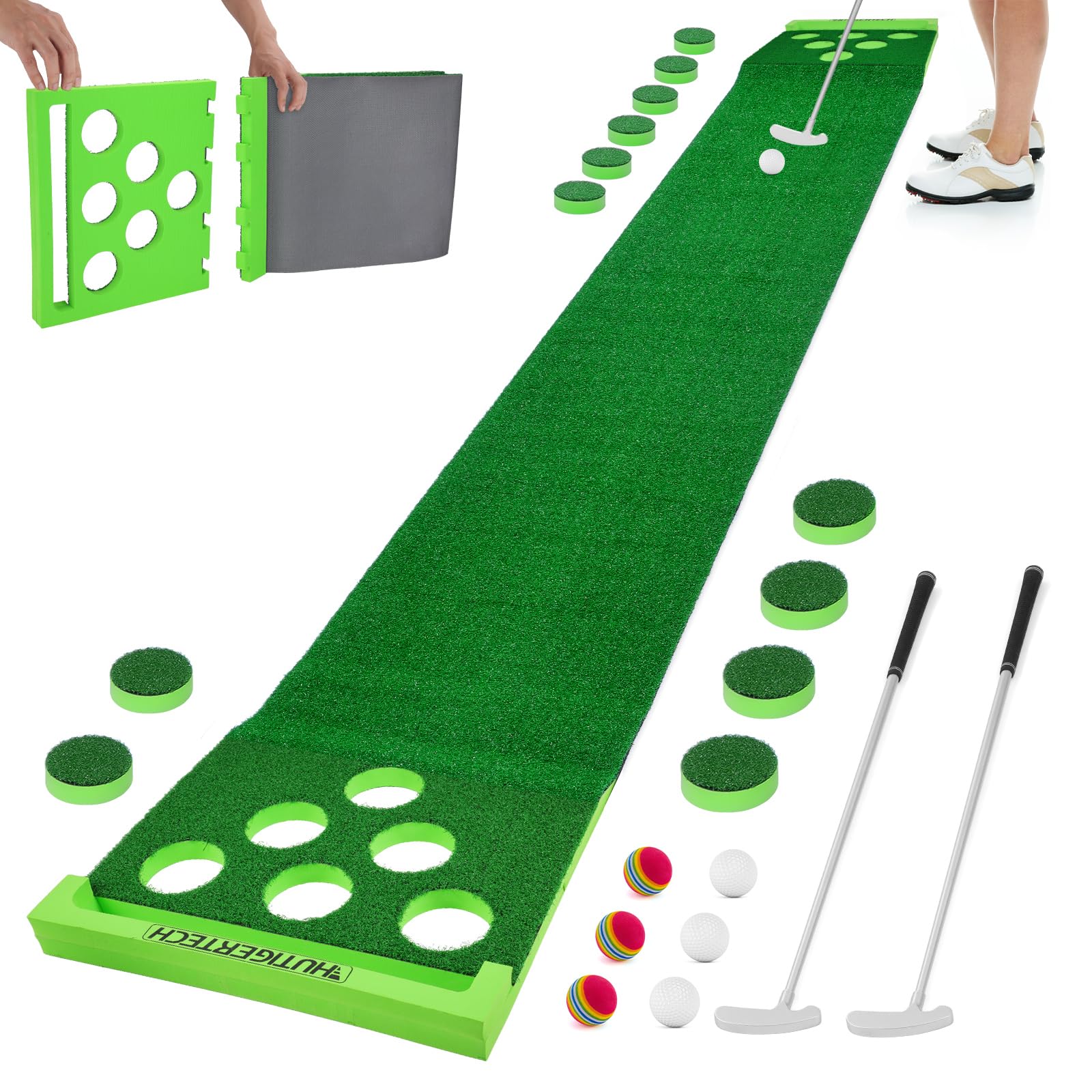 Premium Auto Ball Return Golf Putting Green Mat - Crystal Velvet Surface with Solid Wood Base - Indoor/Outdoor Mini Golf Training Equipment for Home & Office - Perfect for Practice, Entertainment & Gift Giving