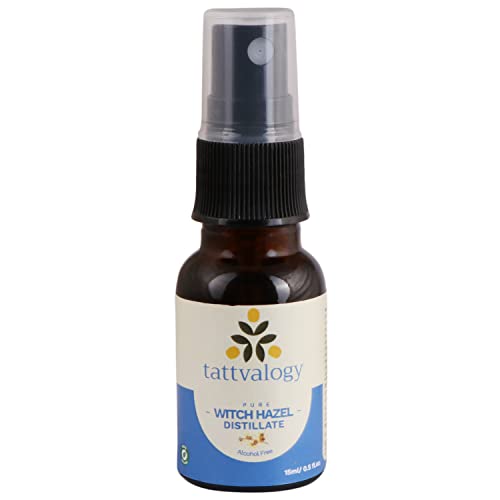 Tattvalogy Pure Witch Hazel Distillate - Alcohol-Free Natural Toner & Astringent for Face & Body | Hamamelis Virginiana Extract | 15ml Glass Bottle | Perfect for Acne Treatment, Pore Minimizing & Skin Refreshing