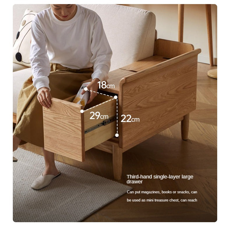 Oak Solid Wood Space-Saving Storage Sofa - Functional Multi-Purpose Sofa Bed with Hidden Storage for Small Apartments, Living Rooms & Guest Rooms