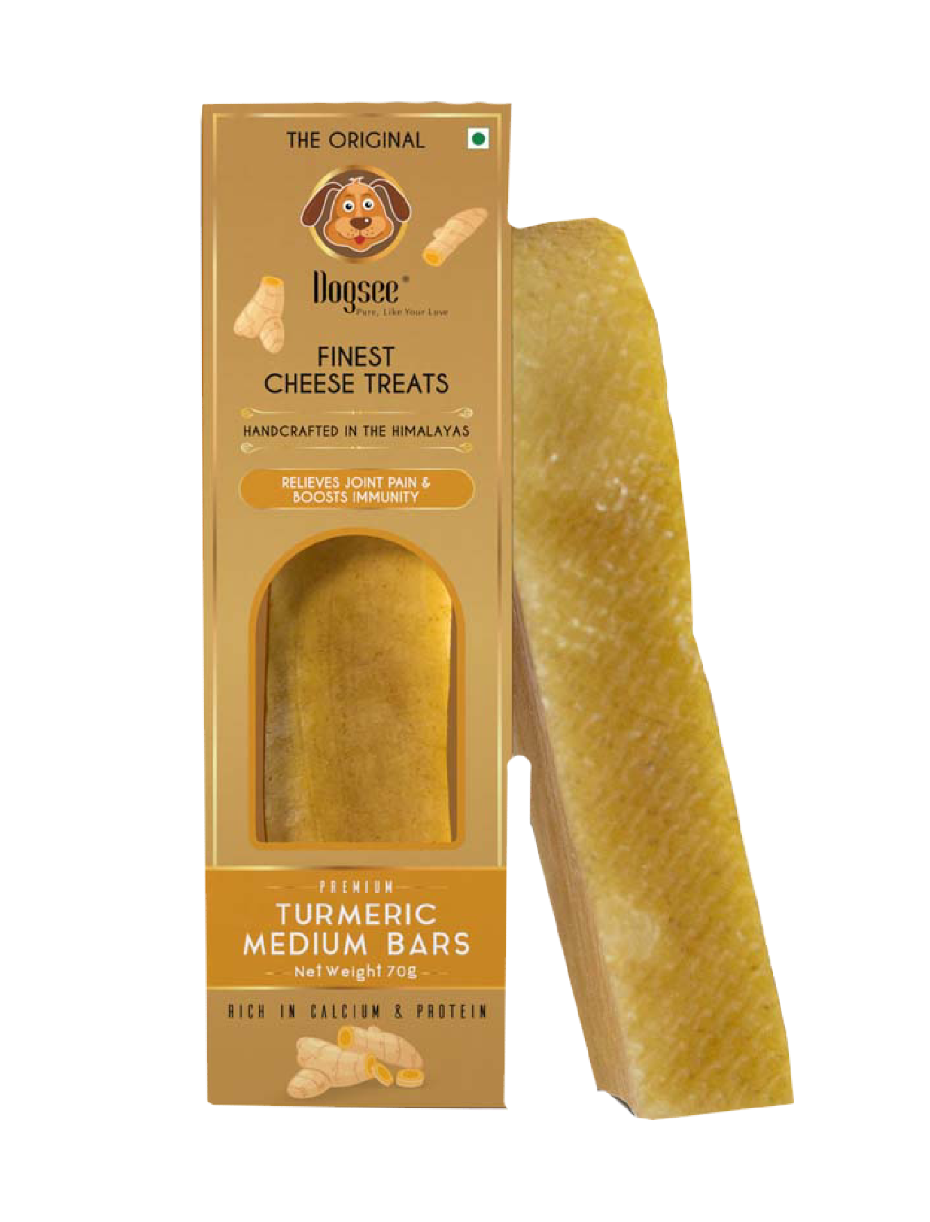 Natural Himalayan Yak Chew Dog Treats with Turmeric - 70g Long-Lasting Chew for Medium & Large Dogs - Perfect for Teething, Dental Health & Anxiety Relief