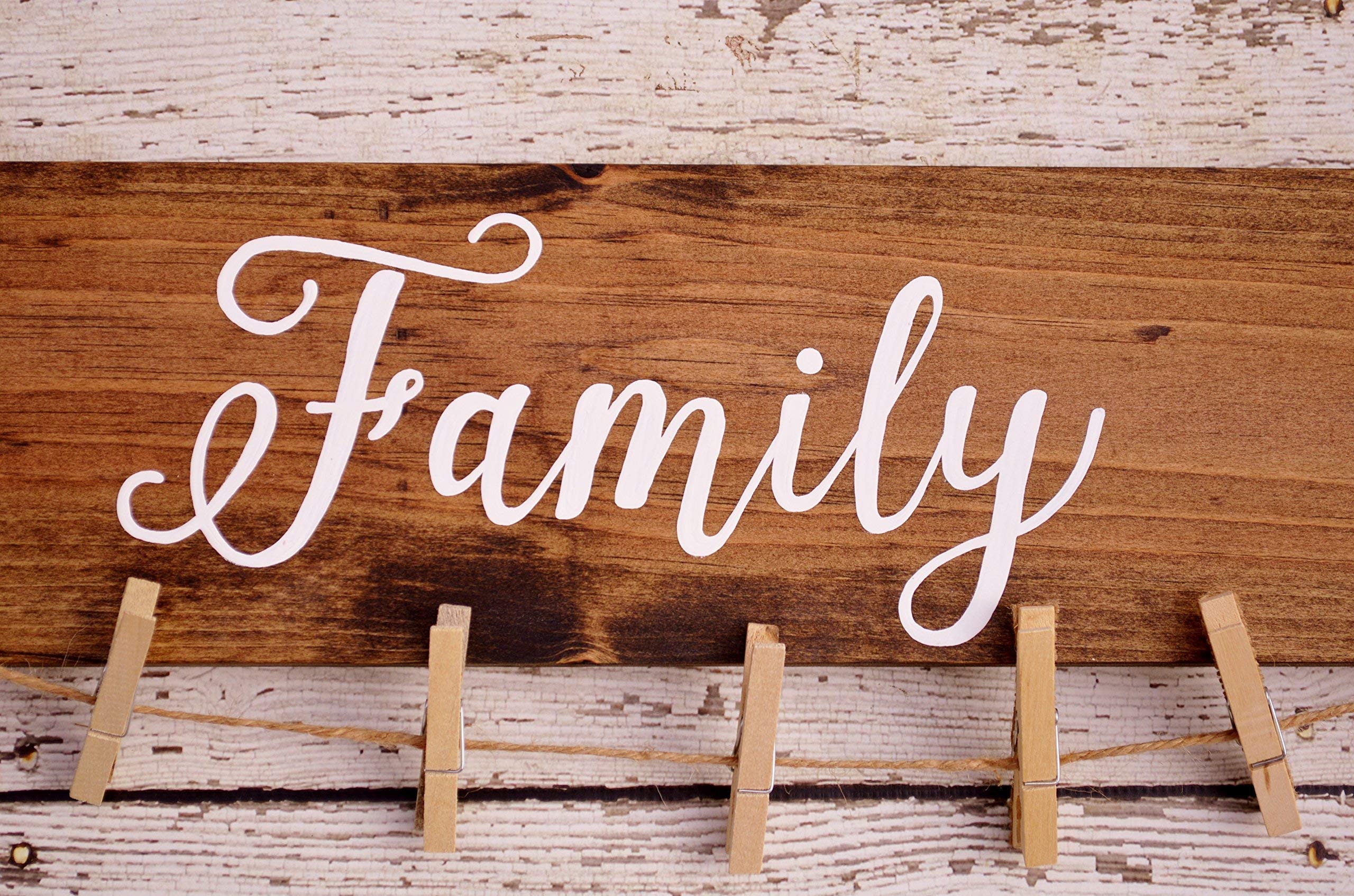 Rustic Farmhouse Style Family Picture Frames with Sayings - Grandkids Make Life Grand Hand Painted Wooden Photo Hanger & Clothespin Display for Wall Decor | Perfect for Living Room, Nursery, or Gift Idea