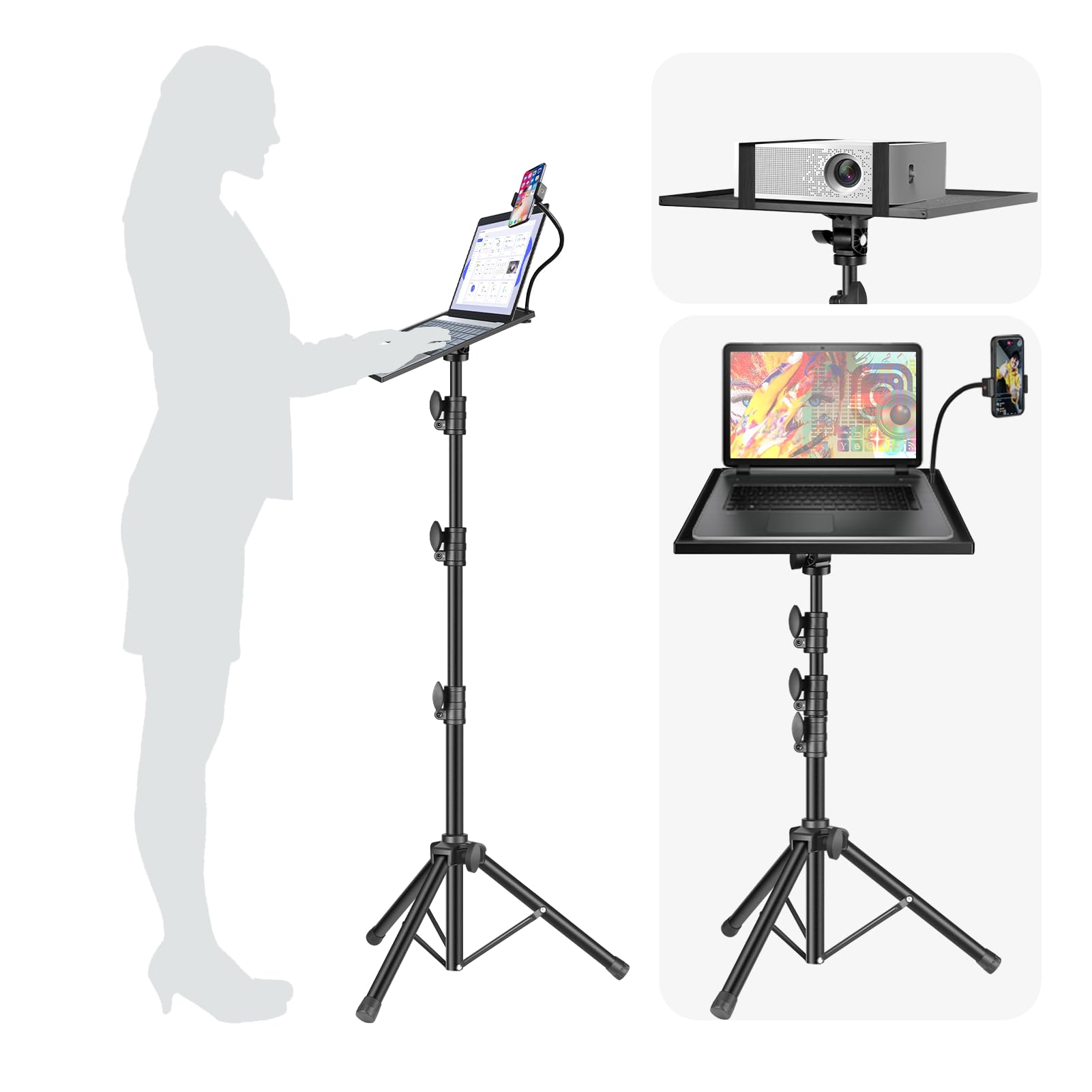 Adjustable Height Projector Stand (26-54 Inch) - Foldable Tripod with Phone Holder, Multifunctional DJ Rack for Outdoor Movies, Stage, Office, Home & Studio - Perfect for Movie Nights, Presentations & Events