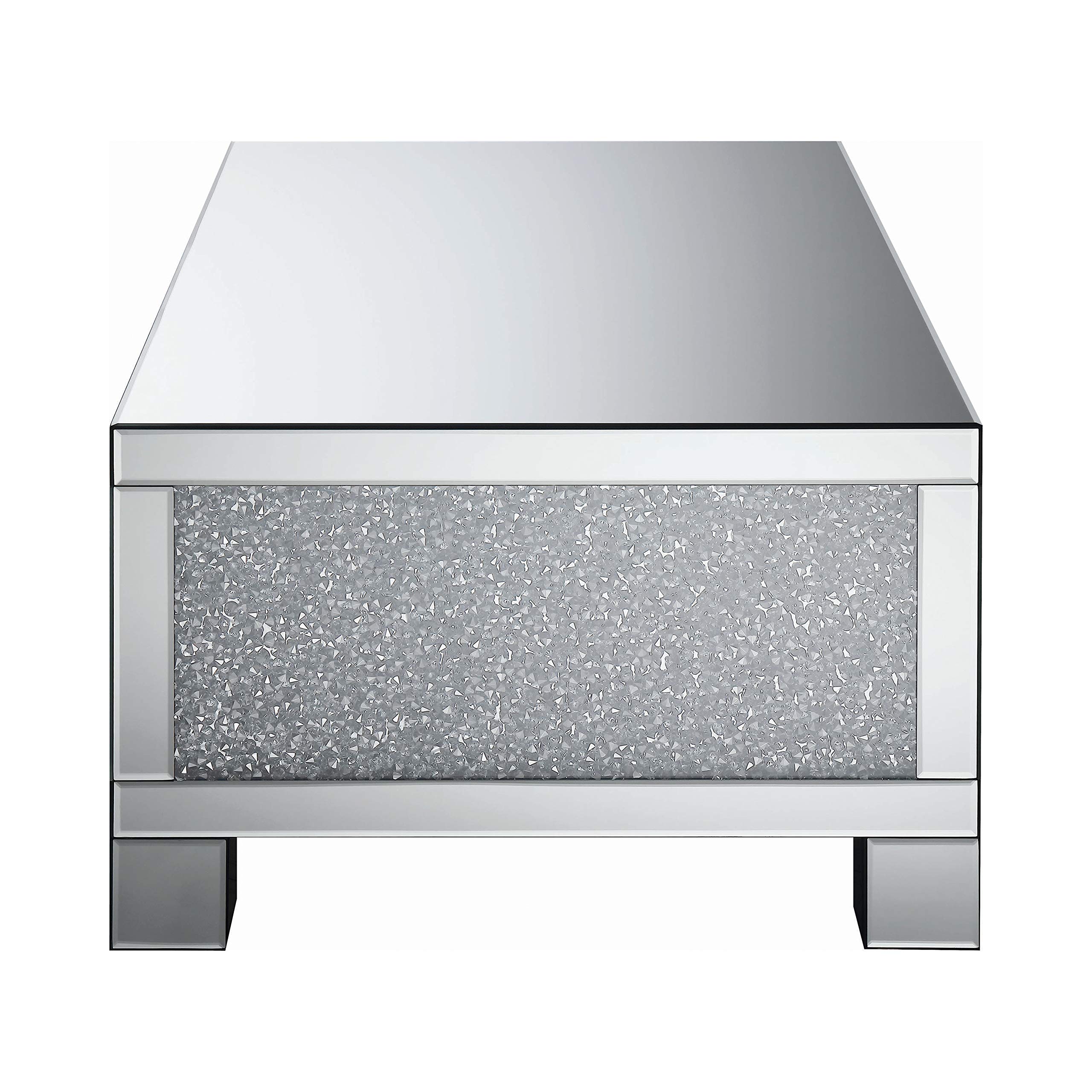 Modern Silver Metal Coffee Table with Crystal Accents - Contemporary Living Room Centerpiece for Home Decor & Entertaining