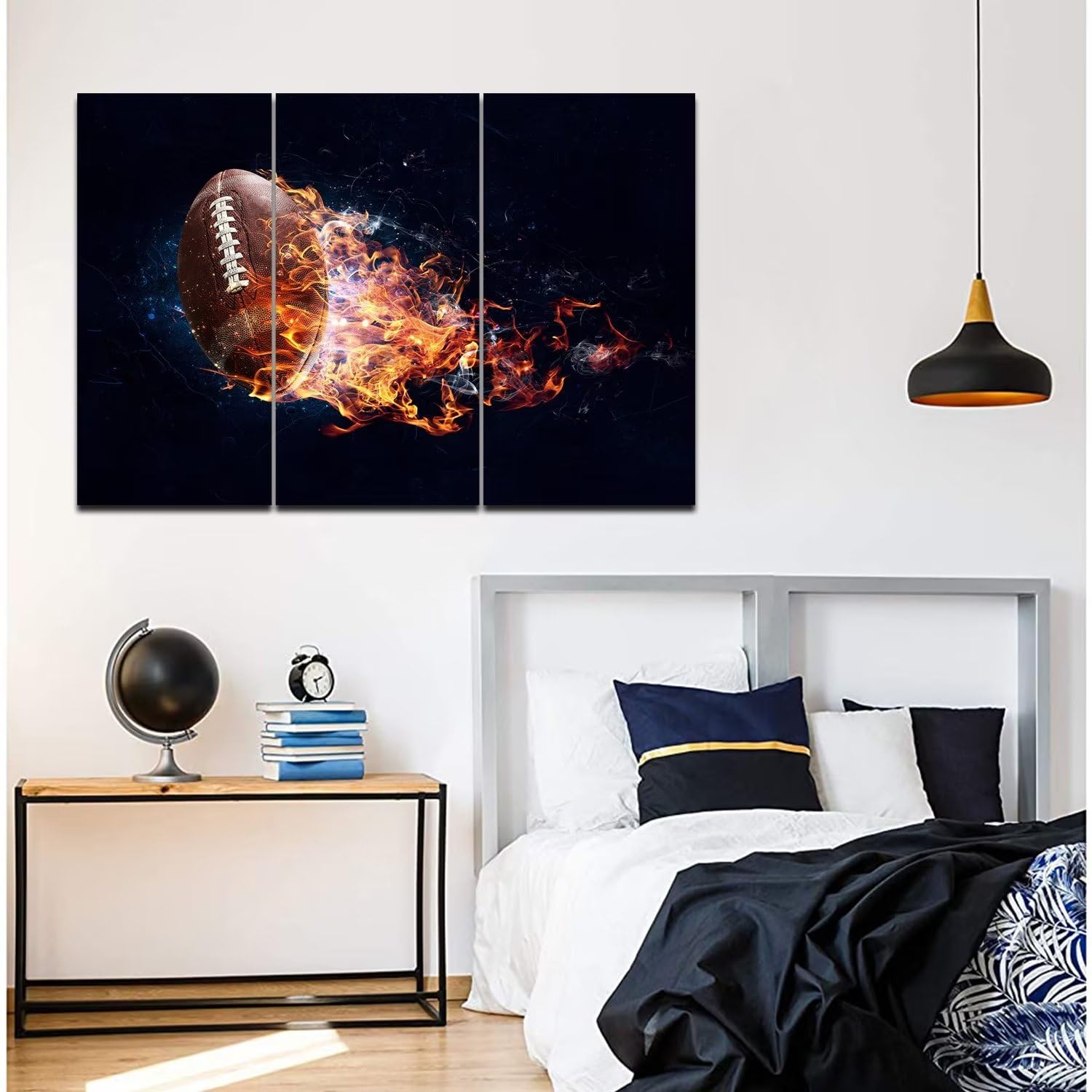 Premium HDQ Rugby & American Football Canvas Wall Art - 3-Piece Framed Sports Decor for Boys Room, Office, Home Gym, Playroom & Classroom - 20x40 Inch Prints, Perfect Gift for Sports Fans