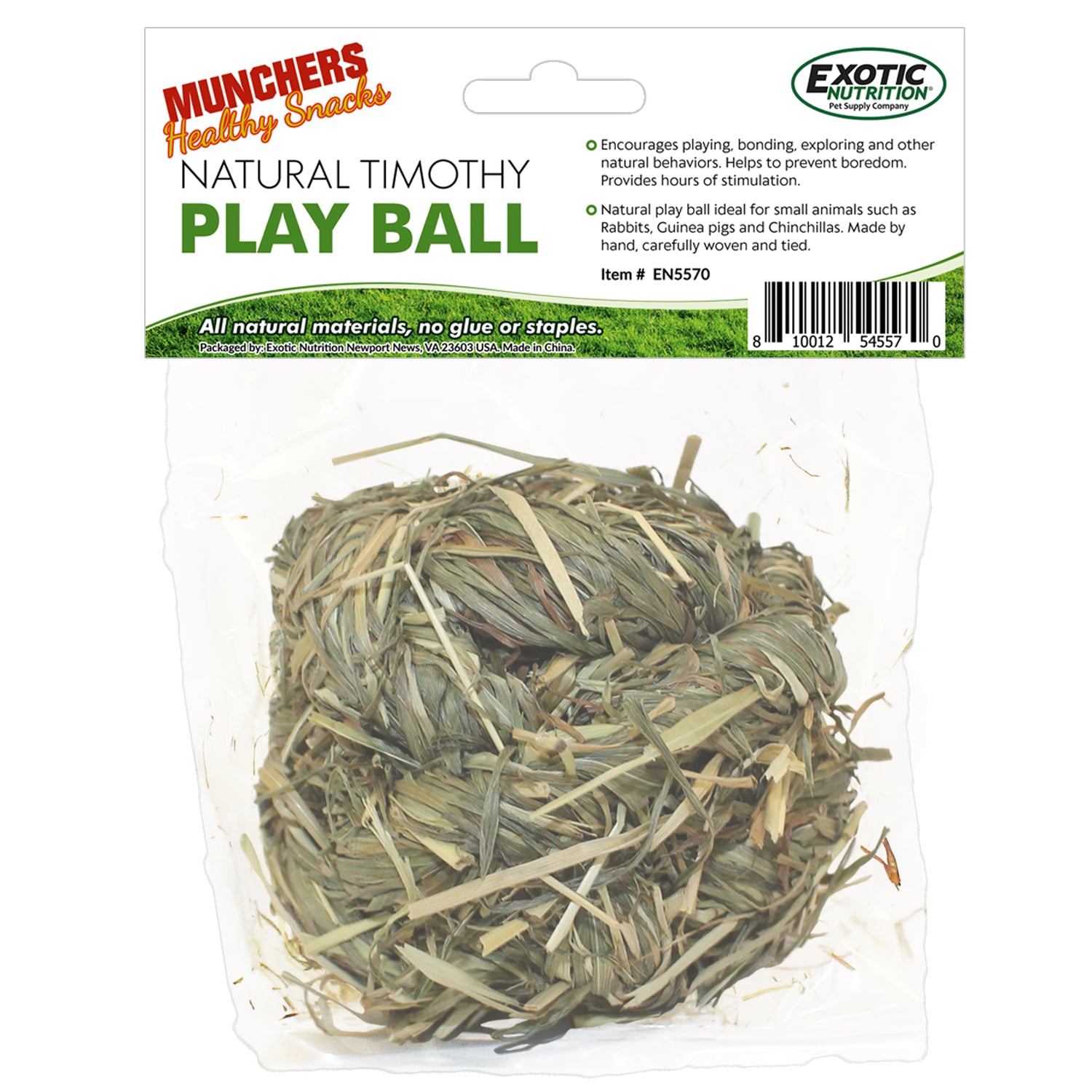 Premium Natural Timothy Hay Play Ball for Small Pets - Chew Toy for Rabbits, Guinea Pigs & Hamsters - Fun Enrichment Activity for Cage Playtime & Exercise