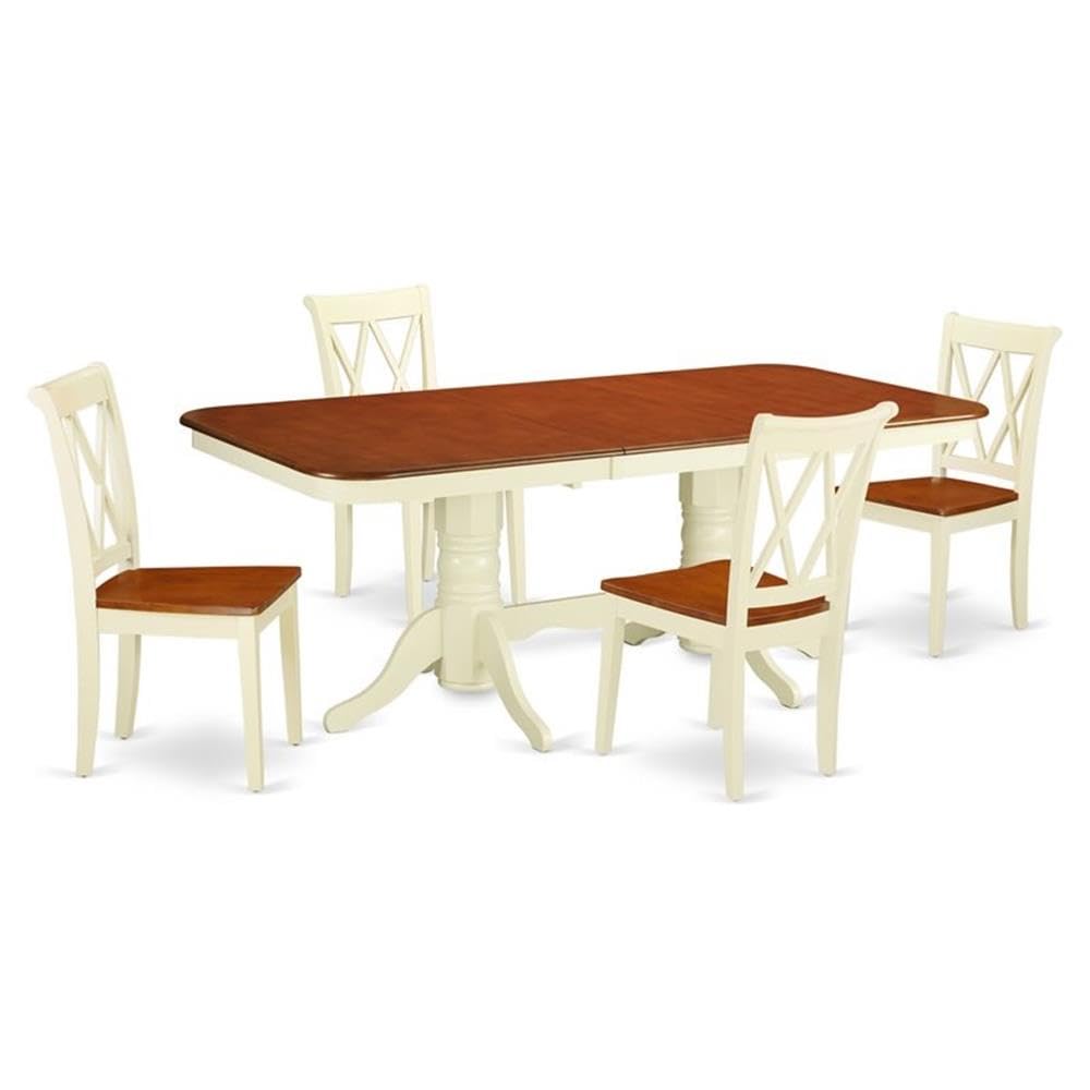 East West Furniture NACL5-BMK-W 5-Piece Kitchen Dining Set with Butterfly Leaf Extension Table & 4 Solid Wood Chairs, 40x78 Inch, Buttermilk & Cherry - Perfect for Small Space Dining Rooms, Breakfast Nooks, and Cozy Family Meals
