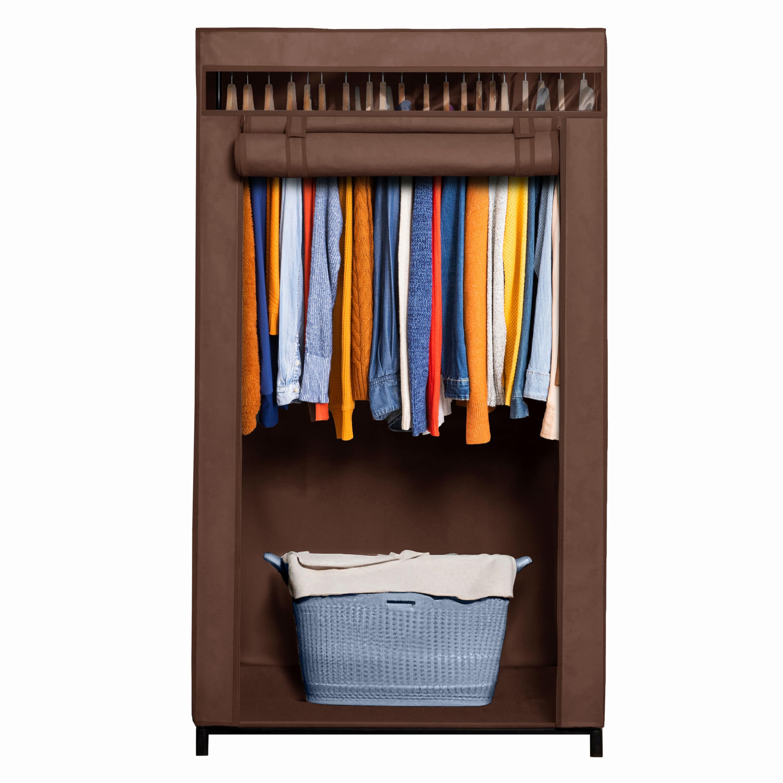 Premium HOLDN’ STORAGE Portable Wardrobe Closet with Metal Hanging Rod & Beige Cover - 65 Lb. Weight Capacity - Easy No-Tool Assembly (Brown) - Perfect for Travel, Camping, Dorm Rooms & Temporary Storage