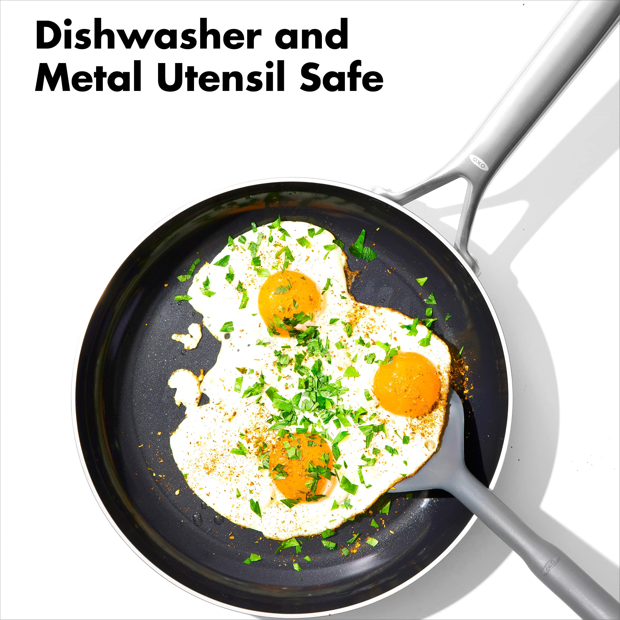 OXO Mira 12-Inch Stainless Steel Frying Pan Skillet - Tri-Ply Multi-Clad Construction, PFAS-Free Ceramic Nonstick Coating, Induction Compatible, Oven & Dishwasher Safe - Perfect for Searing, Frying & Sauteing - Ideal for Home Cooking, Restaurants & Professional Kitchens