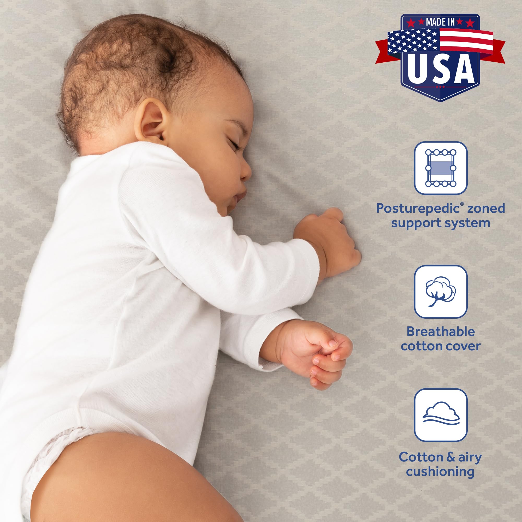 Sealy Baby Posturepedic Grow Breathable 2-Stage Waterproof Crib Mattress & Toddler Bed - Non-Toxic Cotton Cover, GREENGUARD Gold Certified, Safety Tested, Made in USA (52