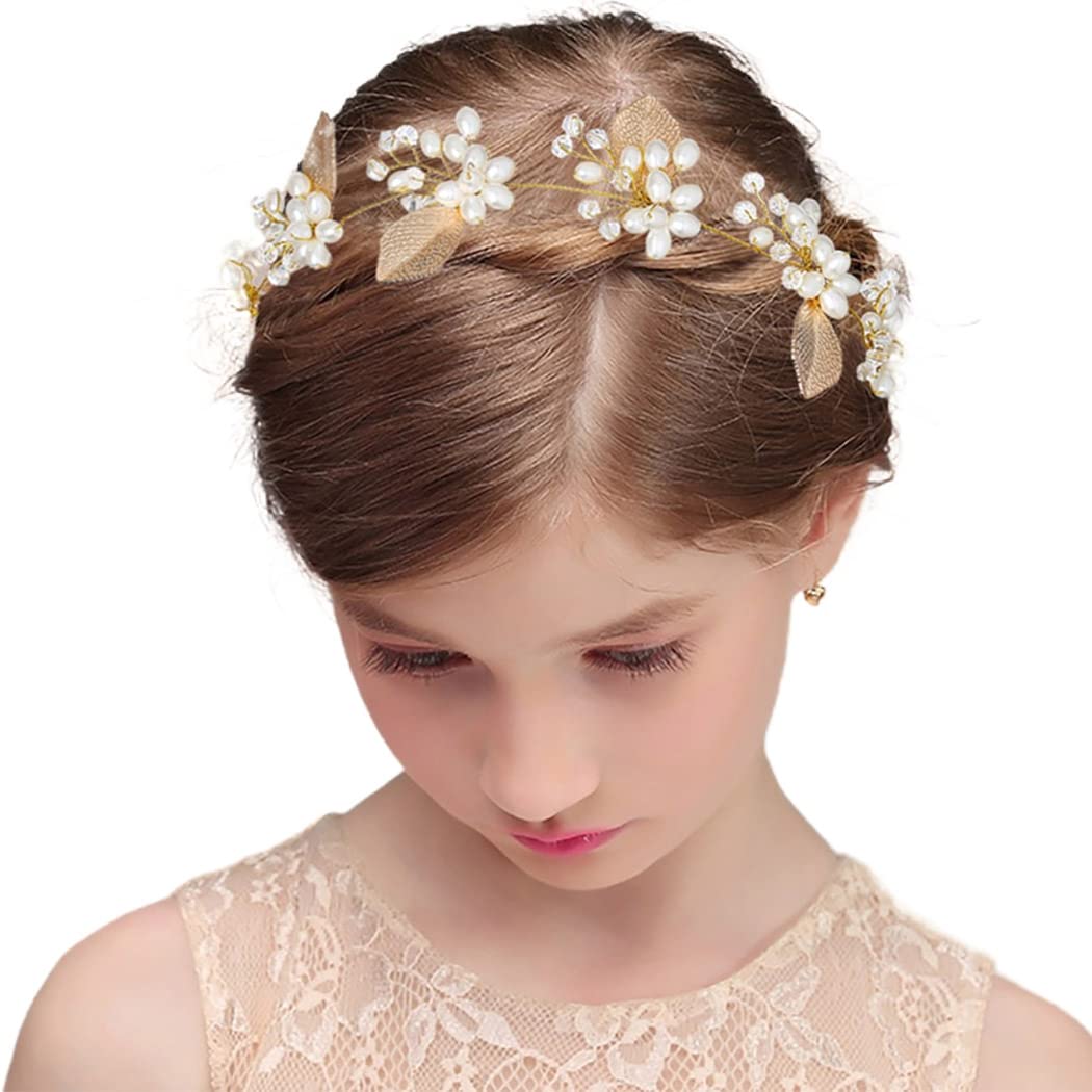 Elegant Golden Leaf Pearl Bridal Headpiece - Alloy Tie Back Princess Headband for Wedding Bride & Bridesmaid | Women's Prom Photography Hair Accessories | Perfect for Weddings, Proms, and Special Occasions
