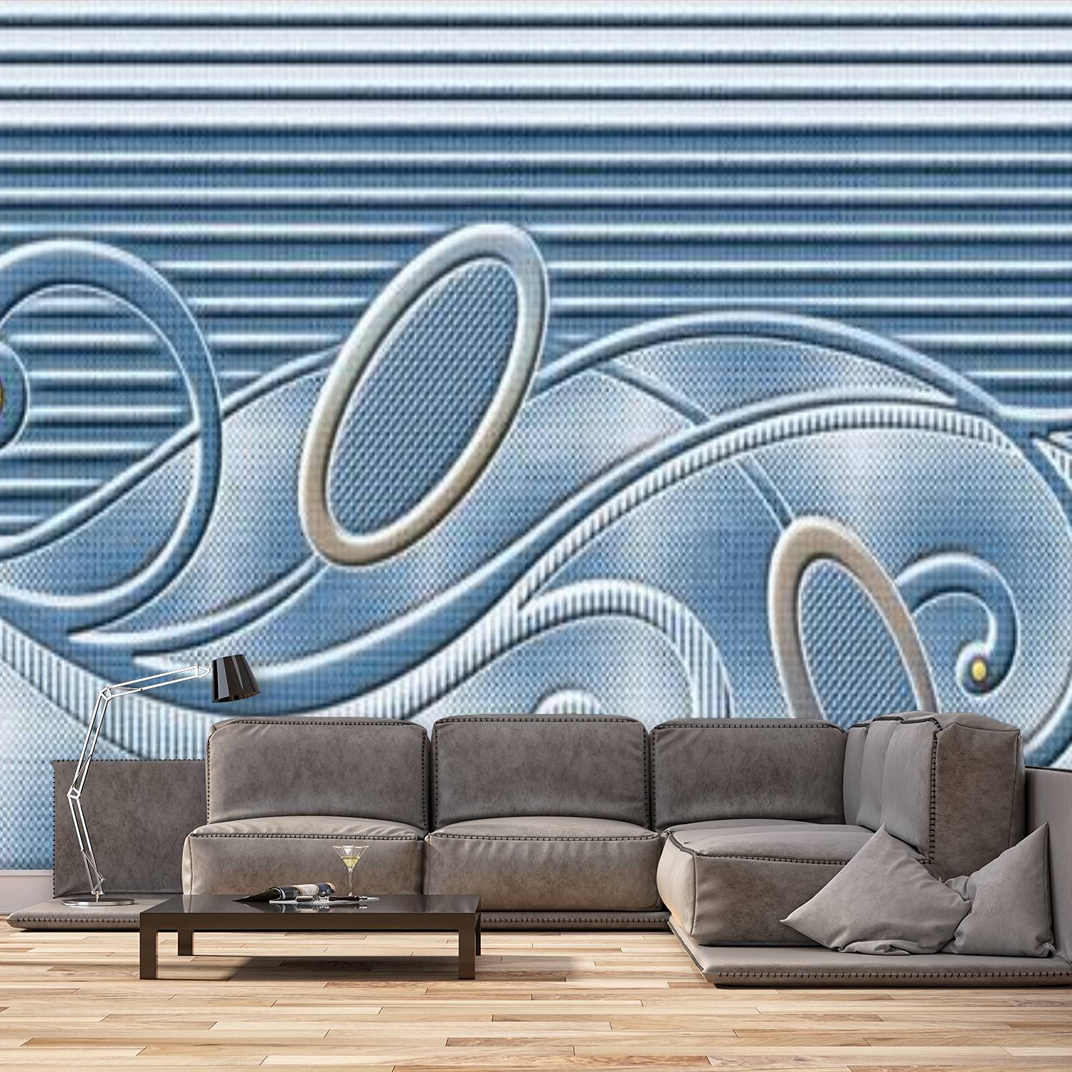 Royal Blue Ceramic Wall Tile Design - Self-Adhesive Peel and Stick Wallpaper Mural (100x144