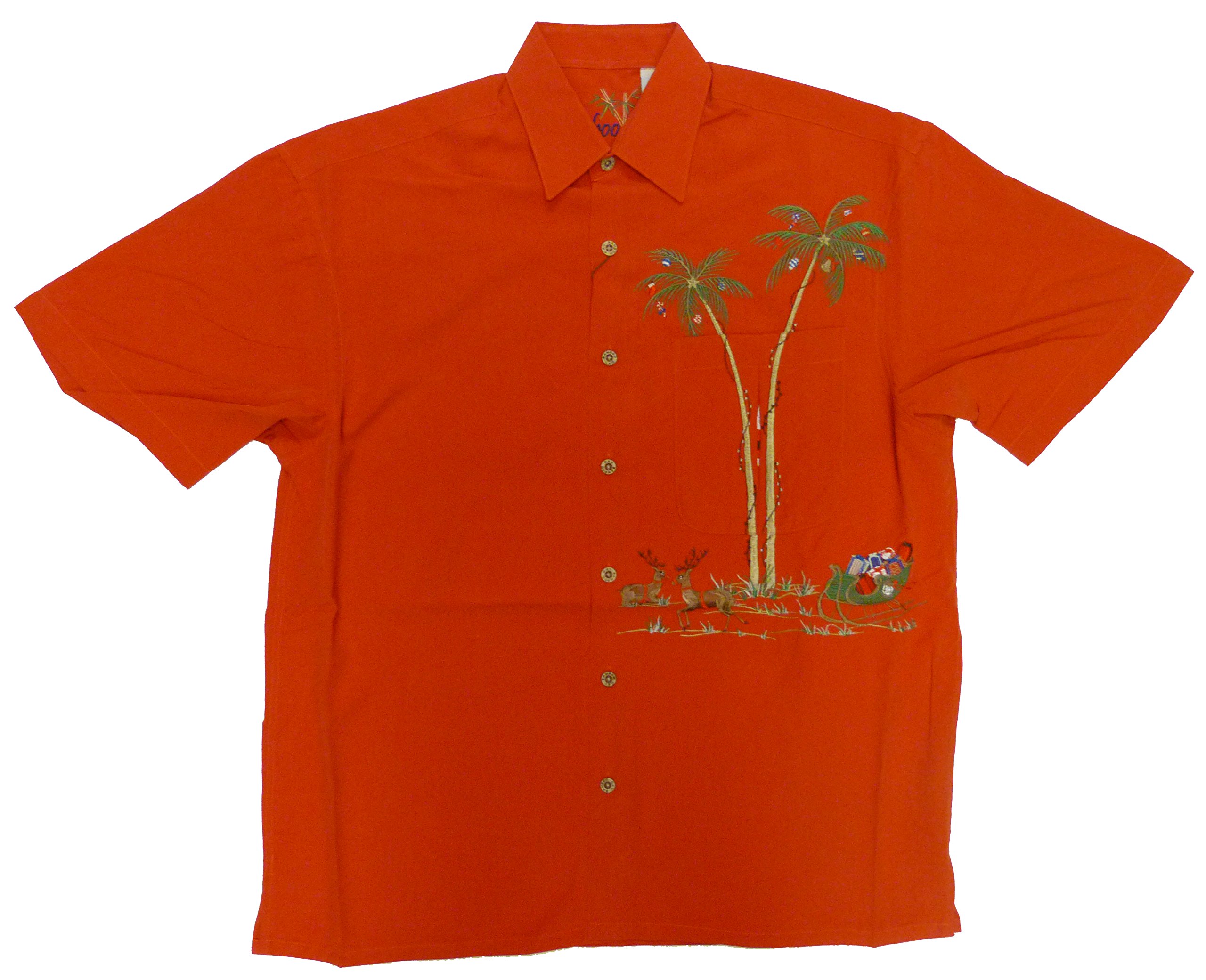 Bamboo Cay Men's Peek-A-Boo Santa Embroidered Hawaiian Shirt | Christmas Holiday Party & Beach Vacation Aloha Shirt