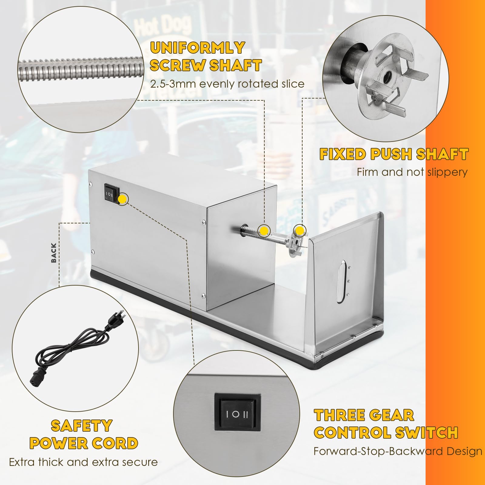 CGOLDENWALL Electric Potato Spiral Slicer - Automatic Twisted Potato Cutter with Free Bamboo Skewers | Stainless Steel Vegetable Cutting Machine for Home & Commercial Use (110V) | Perfect for French Fries, Chips & Party Snacks