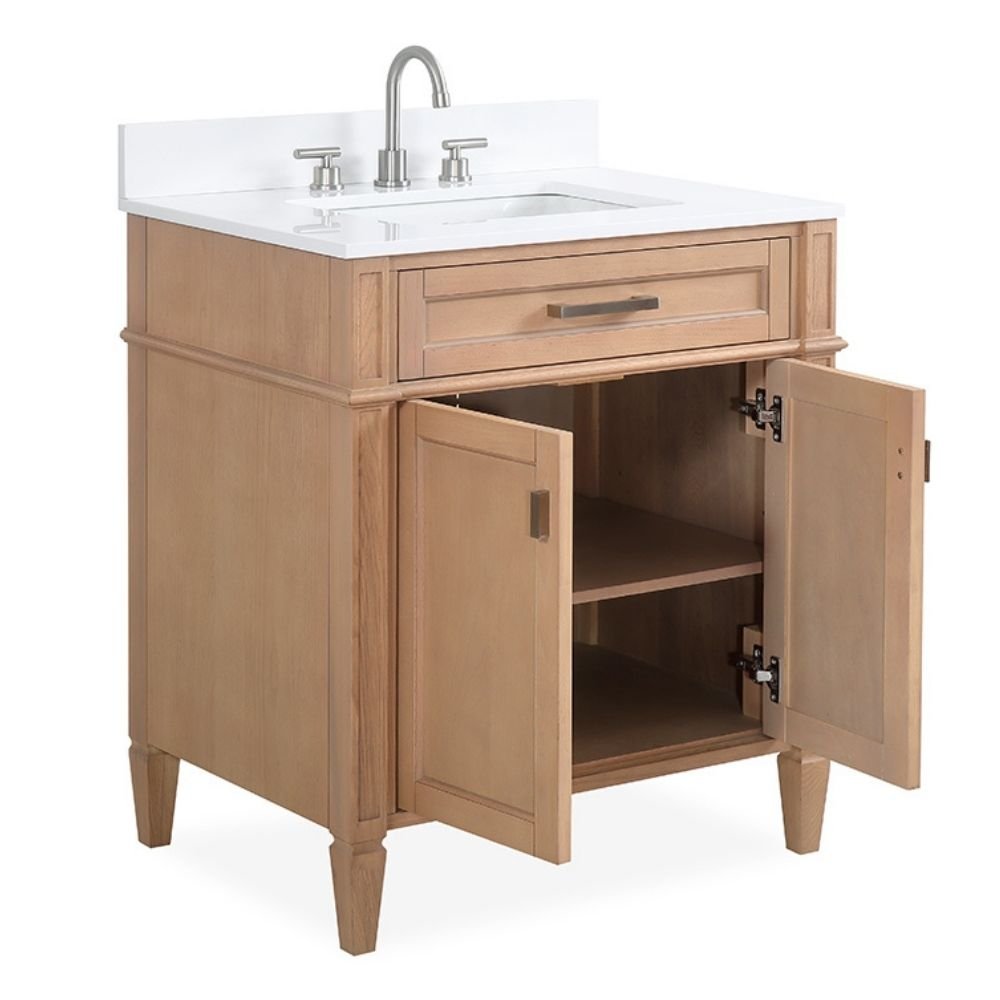 30 Inch Durand Modern Light Oak Bathroom Vanity Set with Stone Countertop - Perfect for Small Bathrooms & Powder Rooms