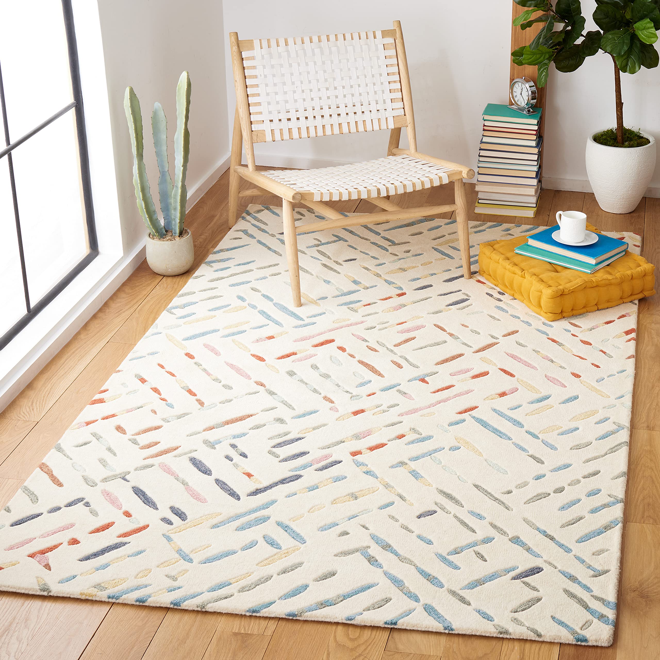 SAFAVIEH Metro Collection 6' x 9' Ivory Blue MET252A Handmade Premium Wool Area Rug for Living Room, Dining Room & Bedroom | Soft & Durable Floor Covering for Home Decor