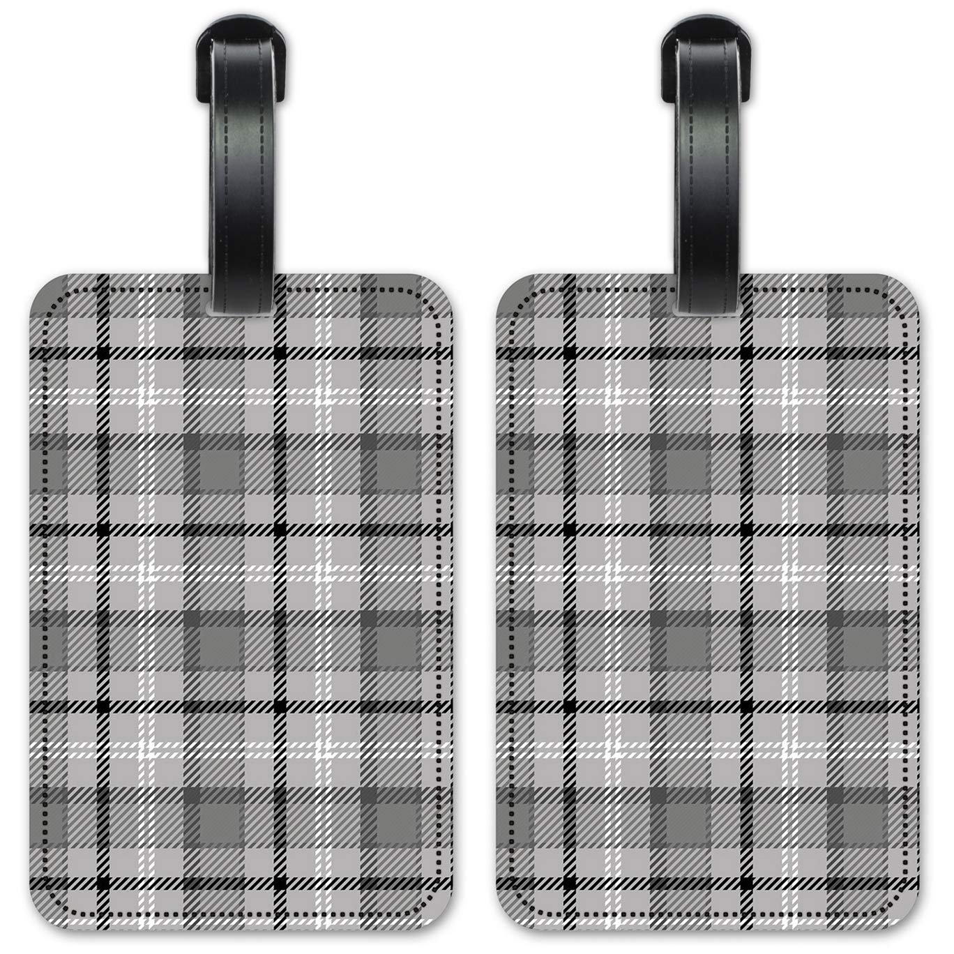 Gray & White Flannel Luggage ID Tags - Set of 2 Waterproof Suitcase Identification Cards for Travel, Business Trips & Vacation - Perfect for Airports, Hotels & Cruise Ships