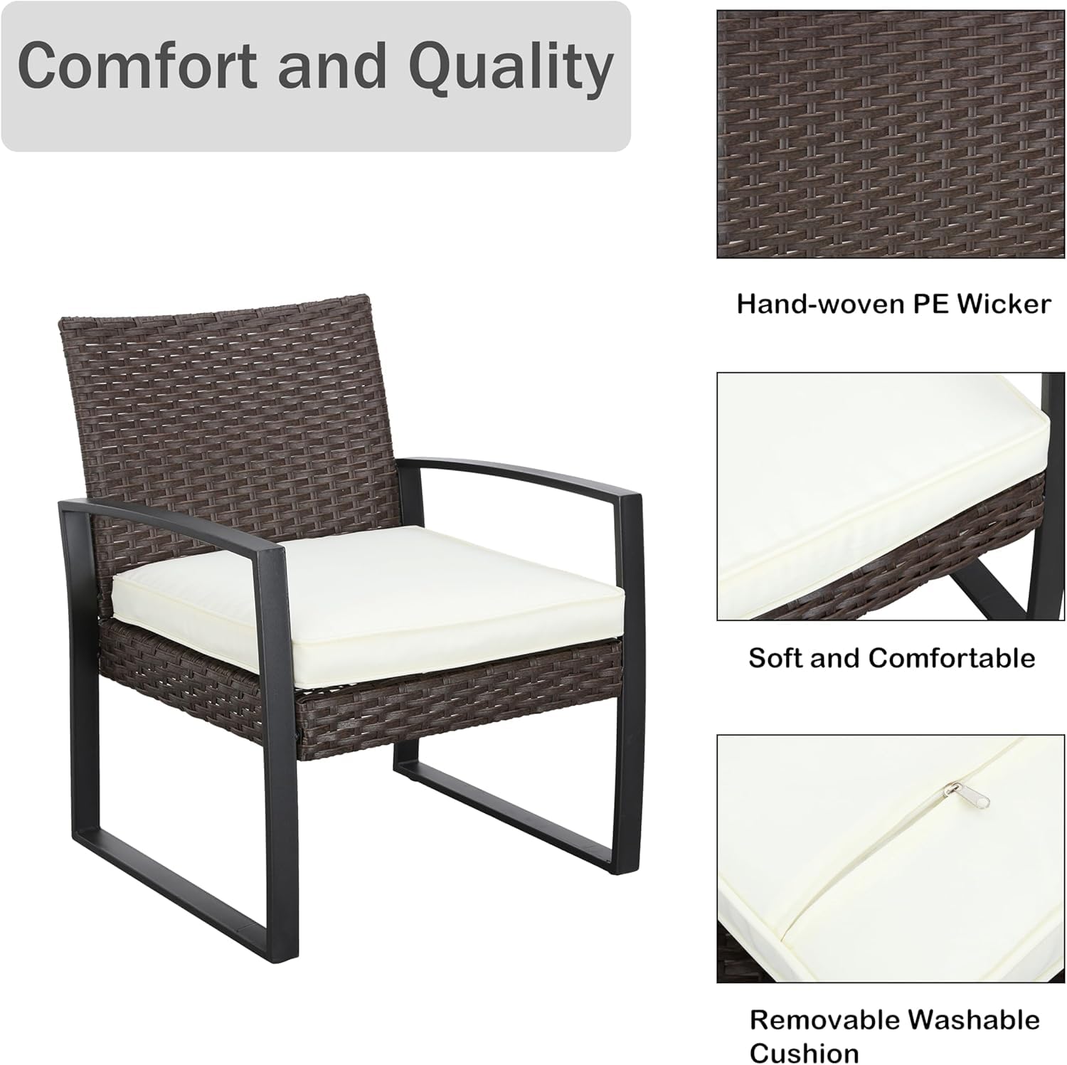 LOKATSE HOME 5-Piece Wicker Outdoor Patio Furniture Set - All-Weather PE Rattan Conversation Set with Cushioned Chairs, Ottoman & Glass Coffee Table - Perfect for Balcony, Porch, Garden, and Backyard Relaxation