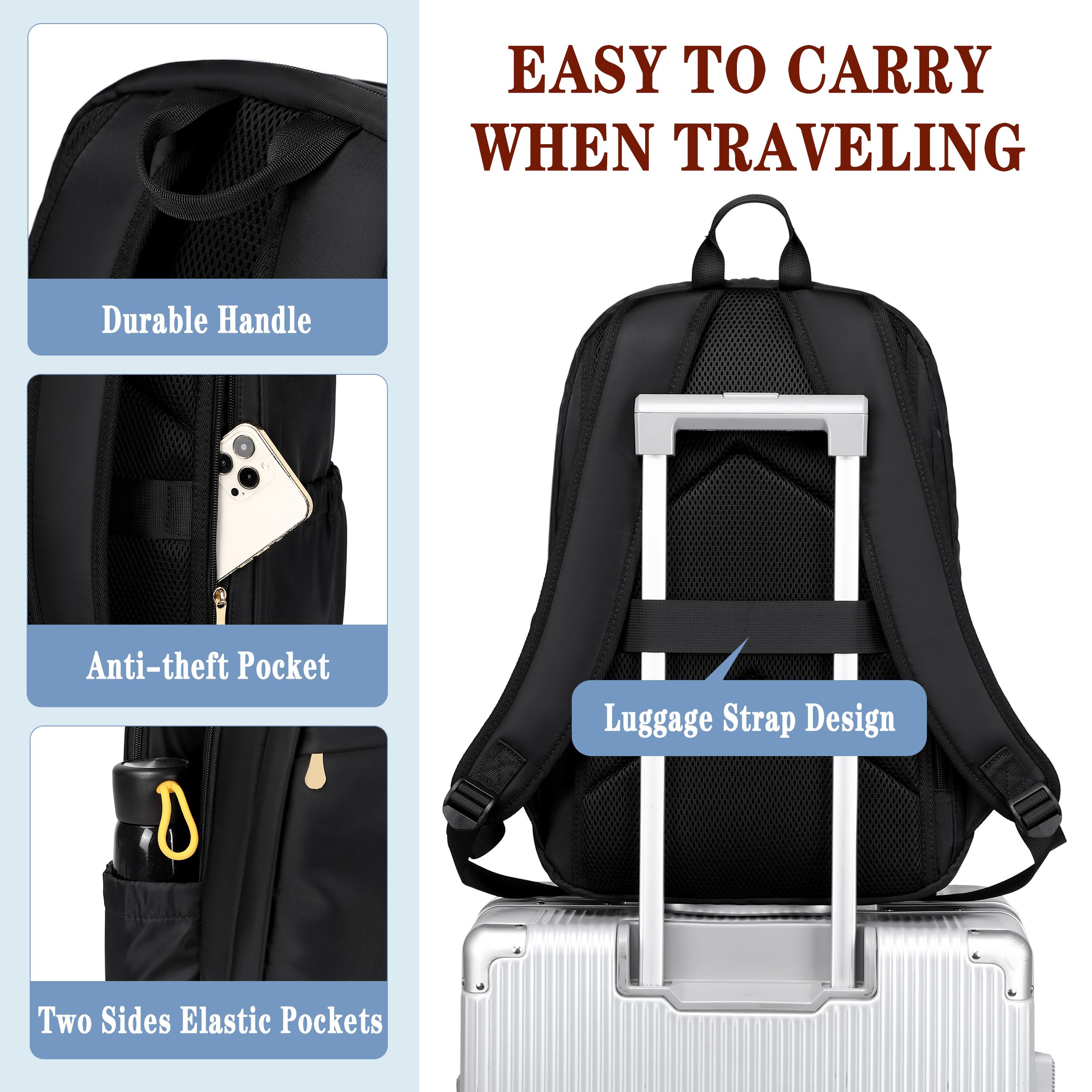 Women's Travel Laptop Backpack 15.6 Inch Anti-Theft USB Charging Business Backpack - Large Black Work Commuter Daypack for College, Business Travel & Daily Use