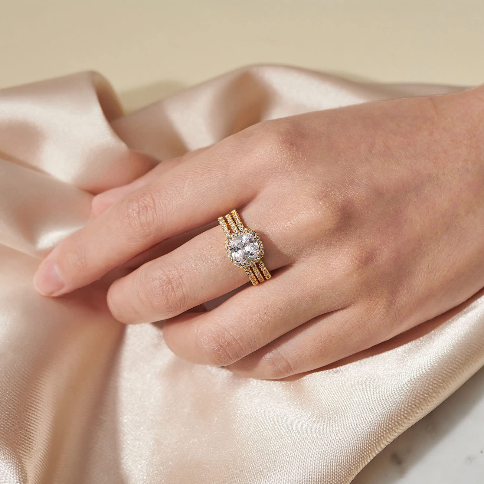 2.66CT Women's Wedding Engagement Ring Set - 925 Sterling Silver Cushion Halo CZ Bridal Ring Enhancer - Size 4-12 - Perfect for Proposals, Anniversaries & Special Occasions