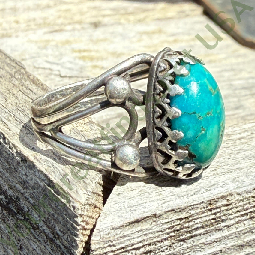 Vintage Handmade Sterling Silver Ring with Natural Turquoise Gemstone - Size 7.25 - Boho Jewelry for Women, Perfect for Weddings, Parties & Everyday Wear