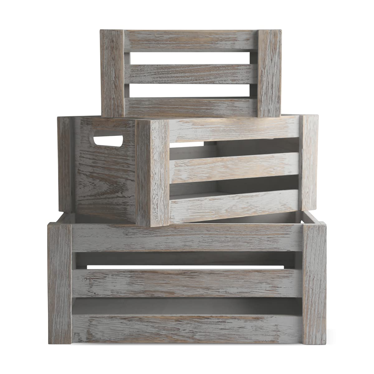 Besmall Set of 3 Vintage Nesting Wooden Crates - Rustic Farmhouse Storage Boxes for Home Decor, Display & Organization | Perfect for Living Room Shelves, Bedroom Storage & Farmhouse Style Decor (Old Gray)
