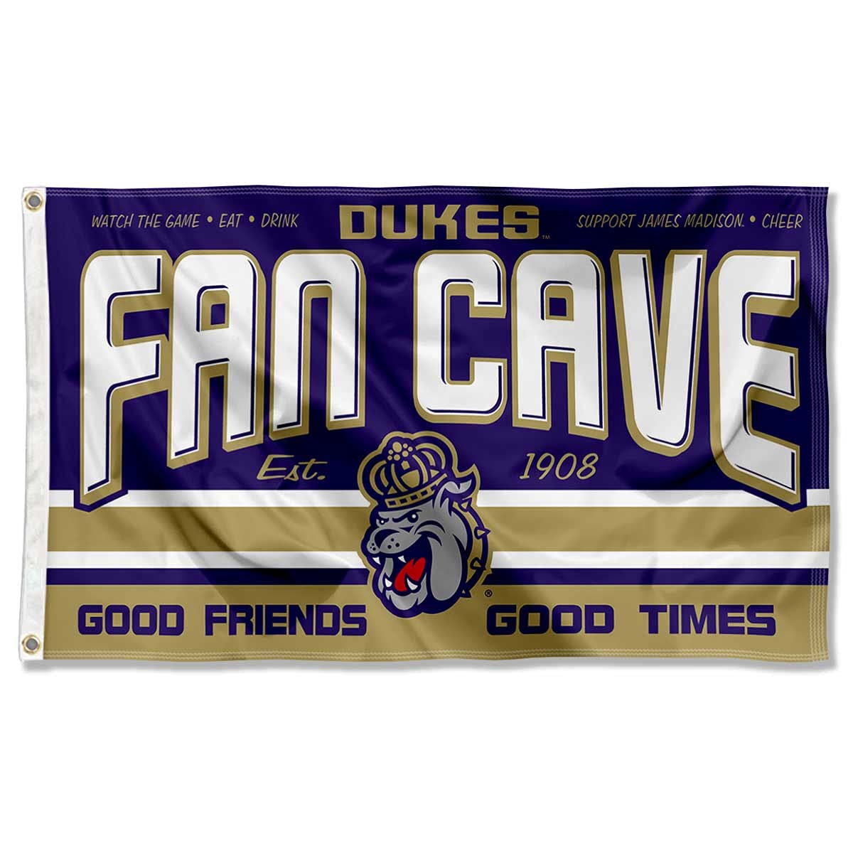 James Madison Dukes Fan Man Cave Banner Flag - College Sports Decor for Game Room, Tailgate Party & Home Office - Durable Polyester with Grommets for Indoor/Outdoor Use