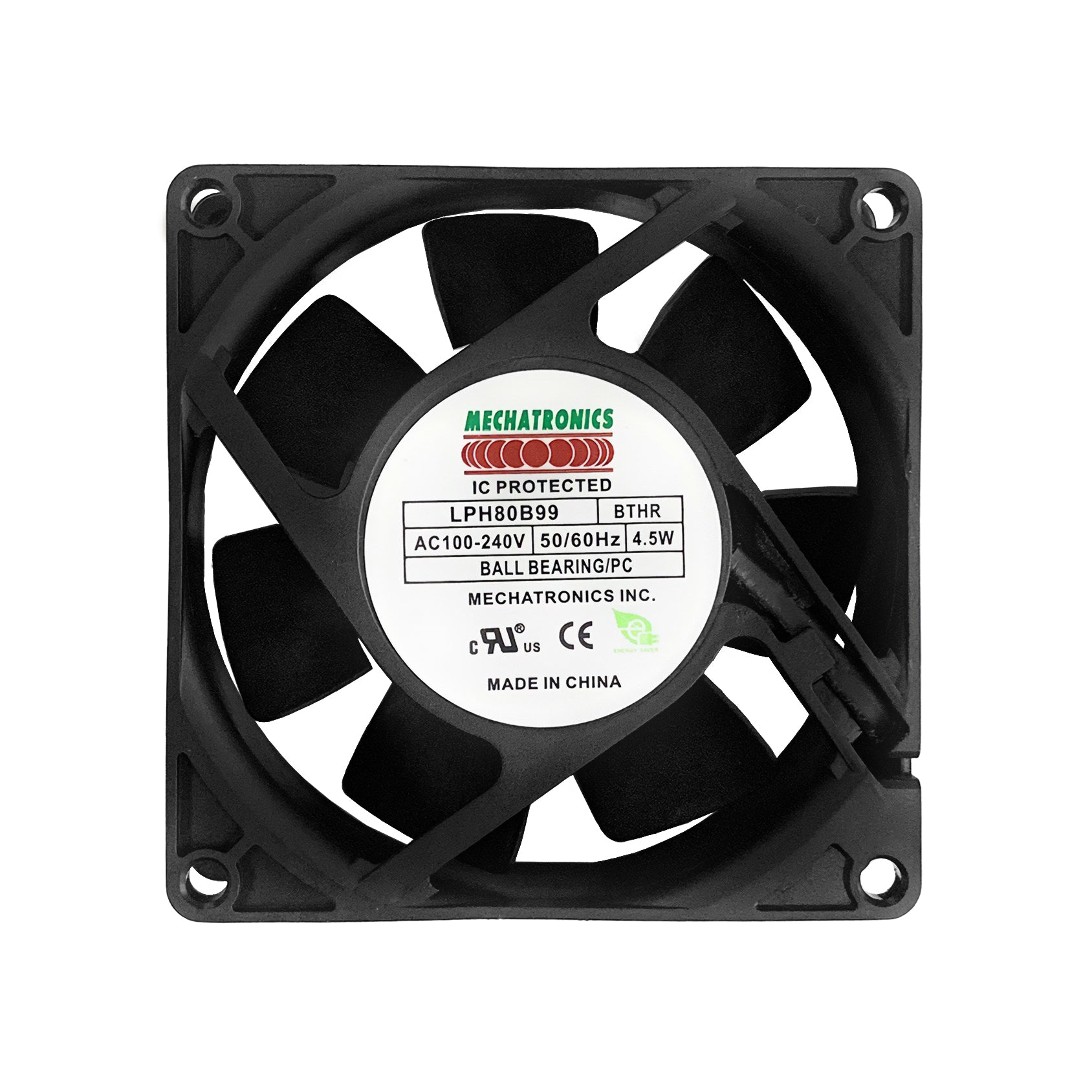 High Speed 80mm Mechatronics Cooling Fan - 80x80x25mm, IP54 Rated, 100-240V AC Input, LPH80B99 BTHR Model - Perfect for PC Cooling, Gaming Rigs, and Server Cabinets