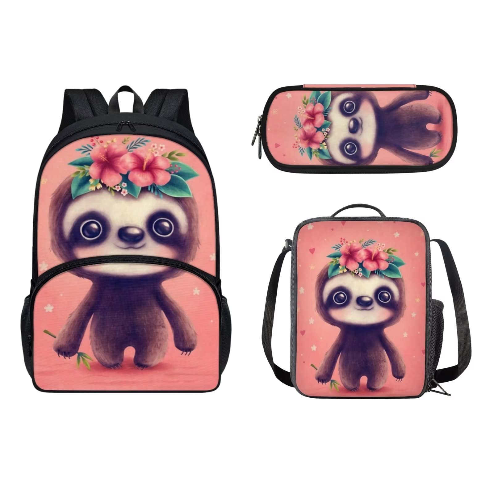 **Yuuxorilu Sloth Kids Backpack Set - 3-in-1 School Bookbag with Lunch Box & Pencil Case for Girls, Boys, Preschool & Elementary Students - Perfect for School, Travel & Daily Use**