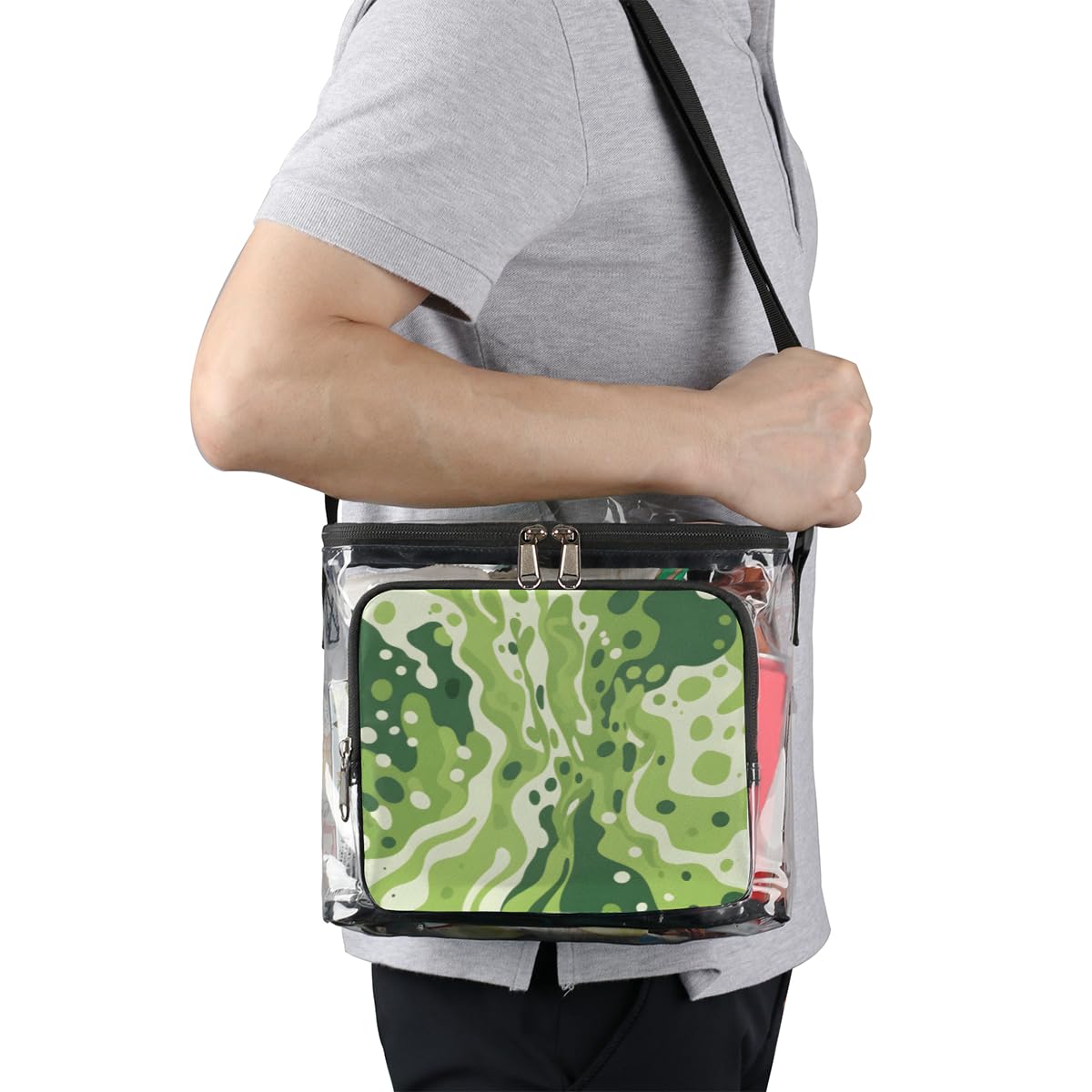 GzLeyigou Camouflage Green Clear Tote Bag with Handles - Transparent Crossbody Shoulder Bag for Women | Waterproof Lunch Bag for Outdoor, Travel, Picnic, Concerts & Sports Events | Stadium Approved Clear Purse for Security Checks