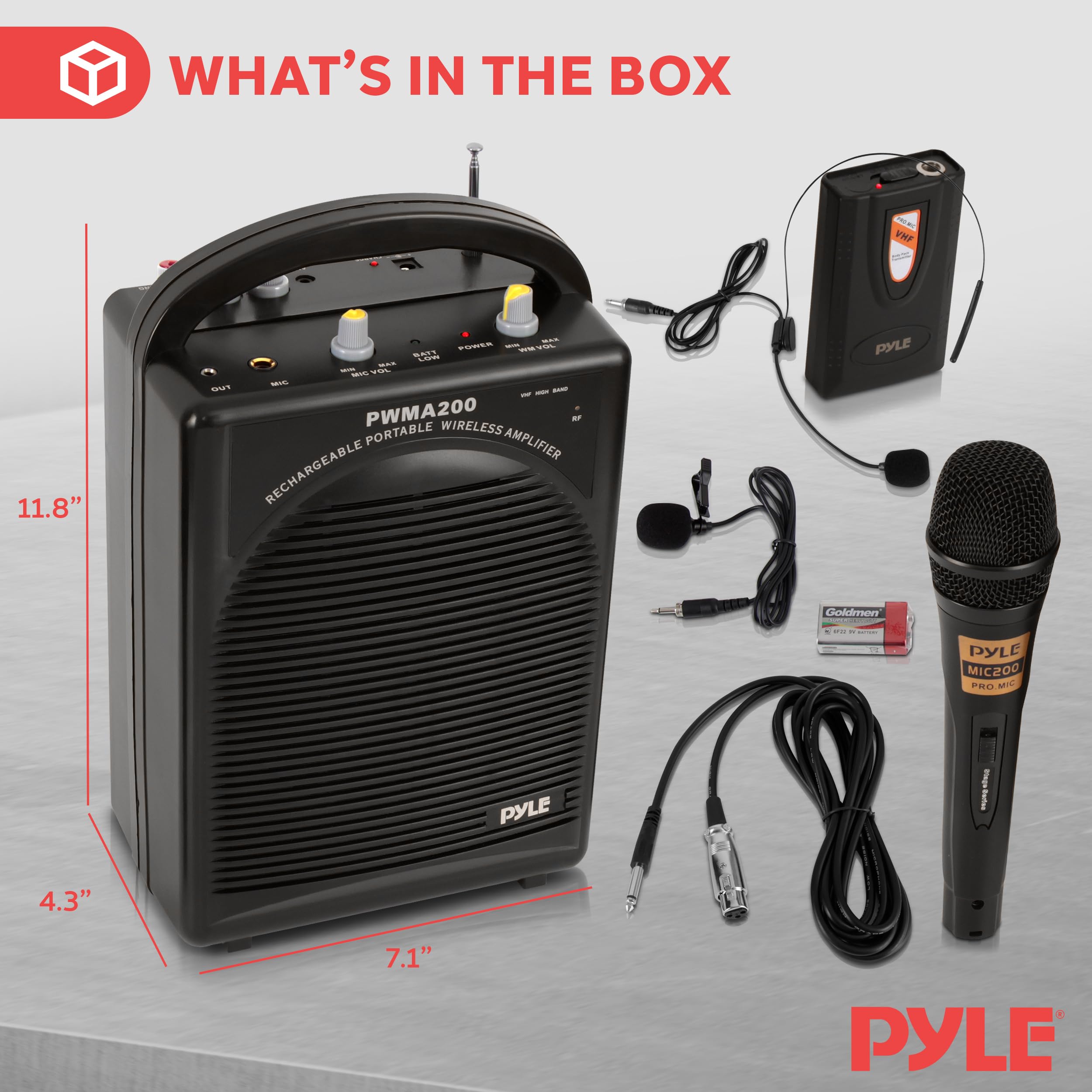 Pyle Portable PA Speaker System with Microphone - Wireless Bluetooth, FM Radio, Rechargeable Battery, AUX Input - Includes Headset, Lavalier & Beltpack Mics (Black) - Perfect for Outdoor Events, Parties & Public Speaking