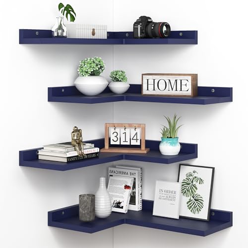 Navy Blue Floating Corner Shelves