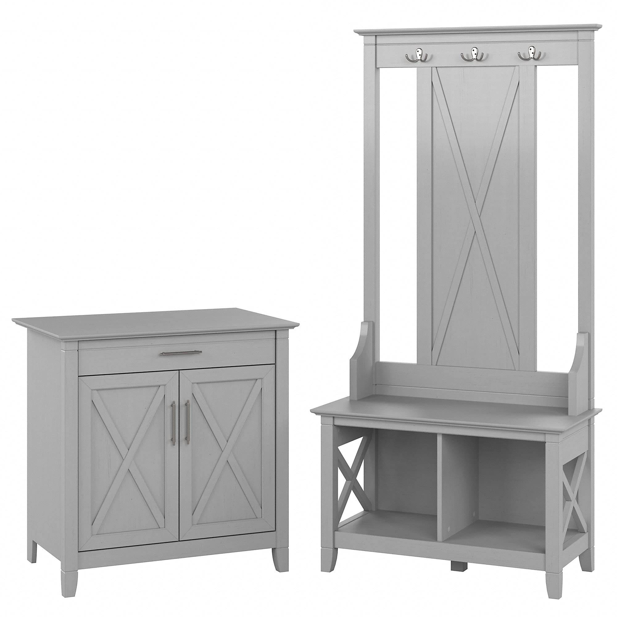 Bush Furniture Key West Entryway Storage Set - Hall Tree, Shoe Bench & Armoire Cabinet in Cape Cod Gray | Perfect for Foyers, Mudrooms & Home Organization