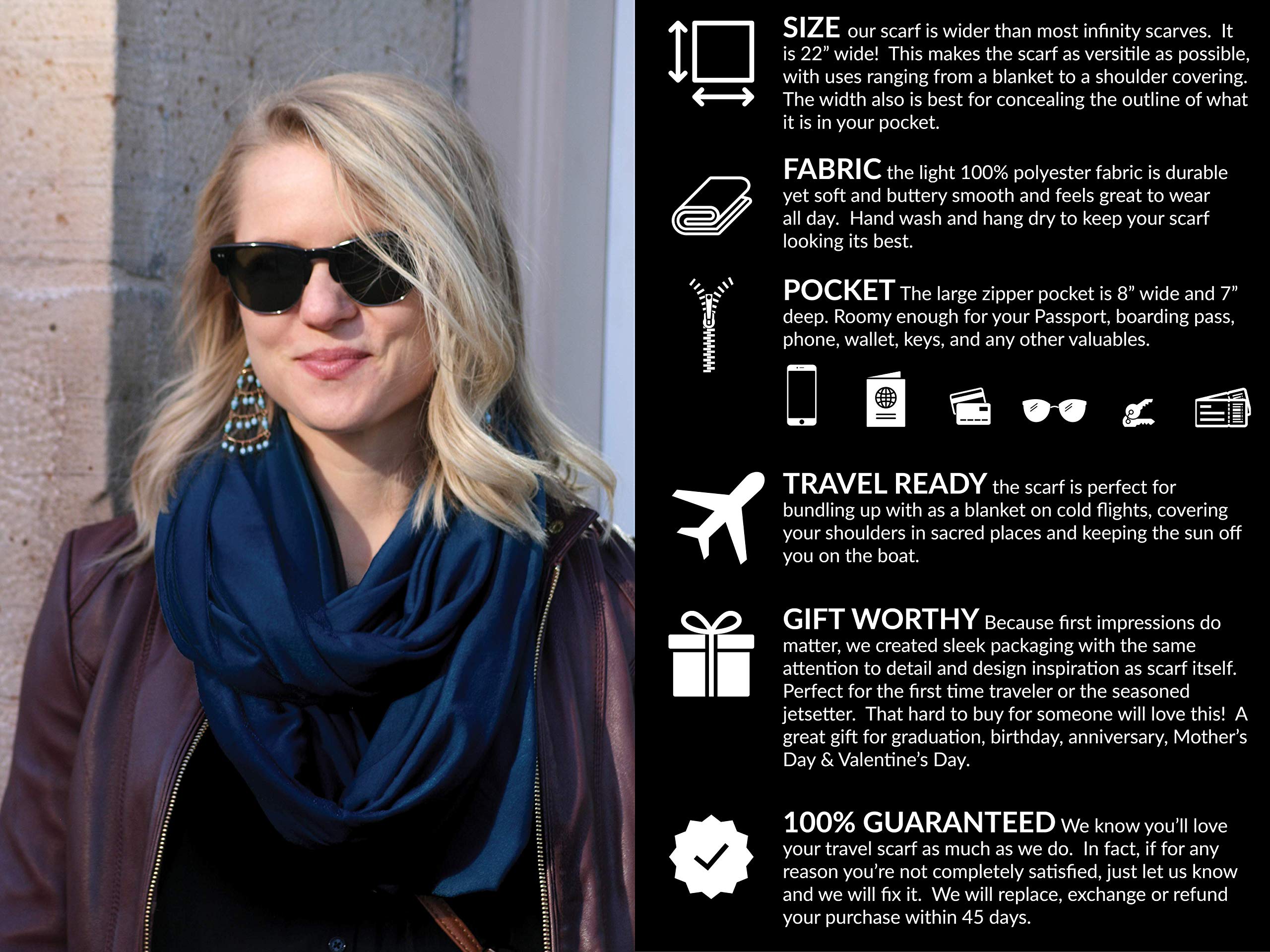 WAYPOINT GOODS Infinity Travel Scarf with Hidden Zipper Pocket for Women - Lightweight Cotton Bamboo Blend - Perfect for Airplane Travel, Commuting & Outdoor Adventures