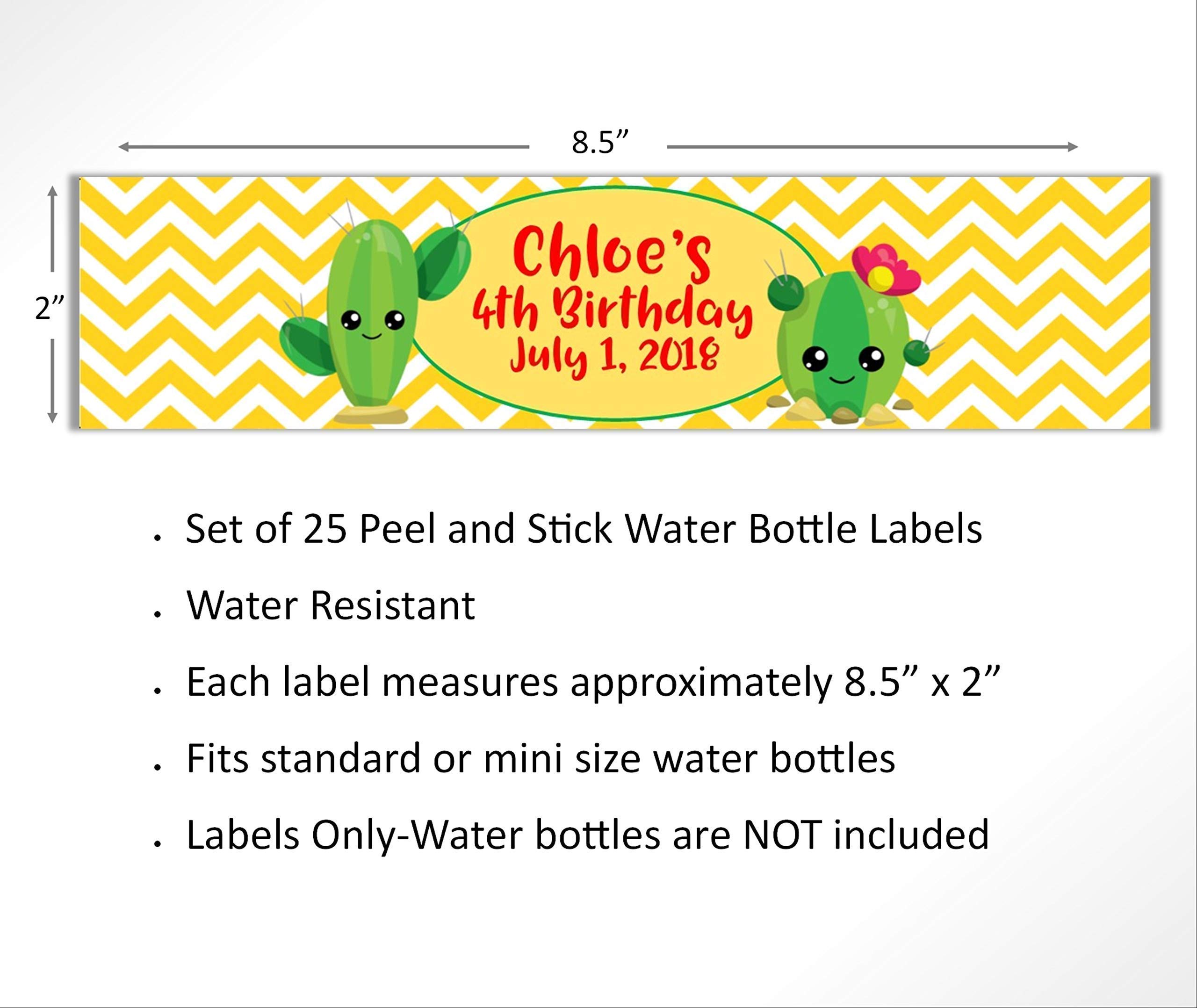 Personalized Cactus Water Bottle Labels - Pack of 25 Waterproof Peel & Stick Wrappers for Birthday Party Favors, Baby Showers & Outdoor Events