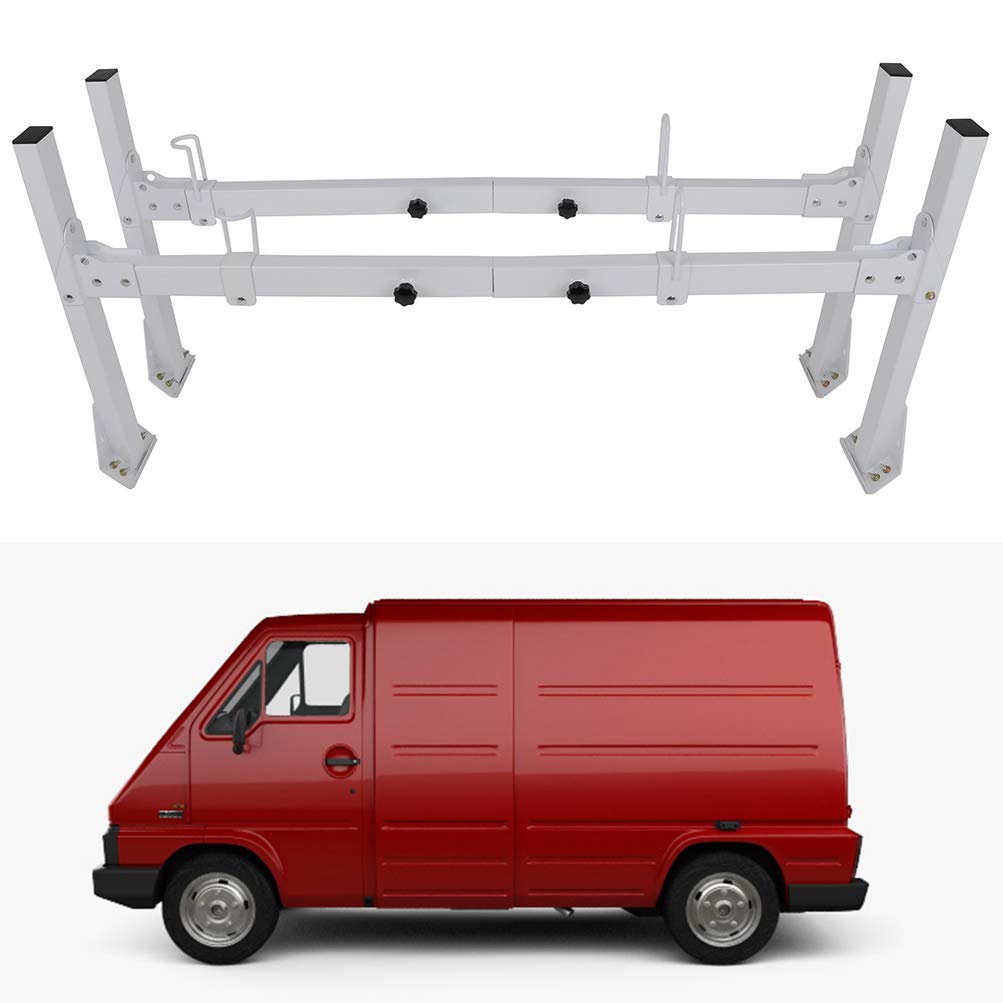 ECCPP Adjustable Heavy-Duty Steel Van Ladder Rack - 2 Bars Roof Rack for 96-18 Chevy Express with Rain Gutters - 700Lb Capacity Universal Pickup Truck Ladder Rack for Lumber & Utility - Perfect for Construction, Roofing & Cargo Transport