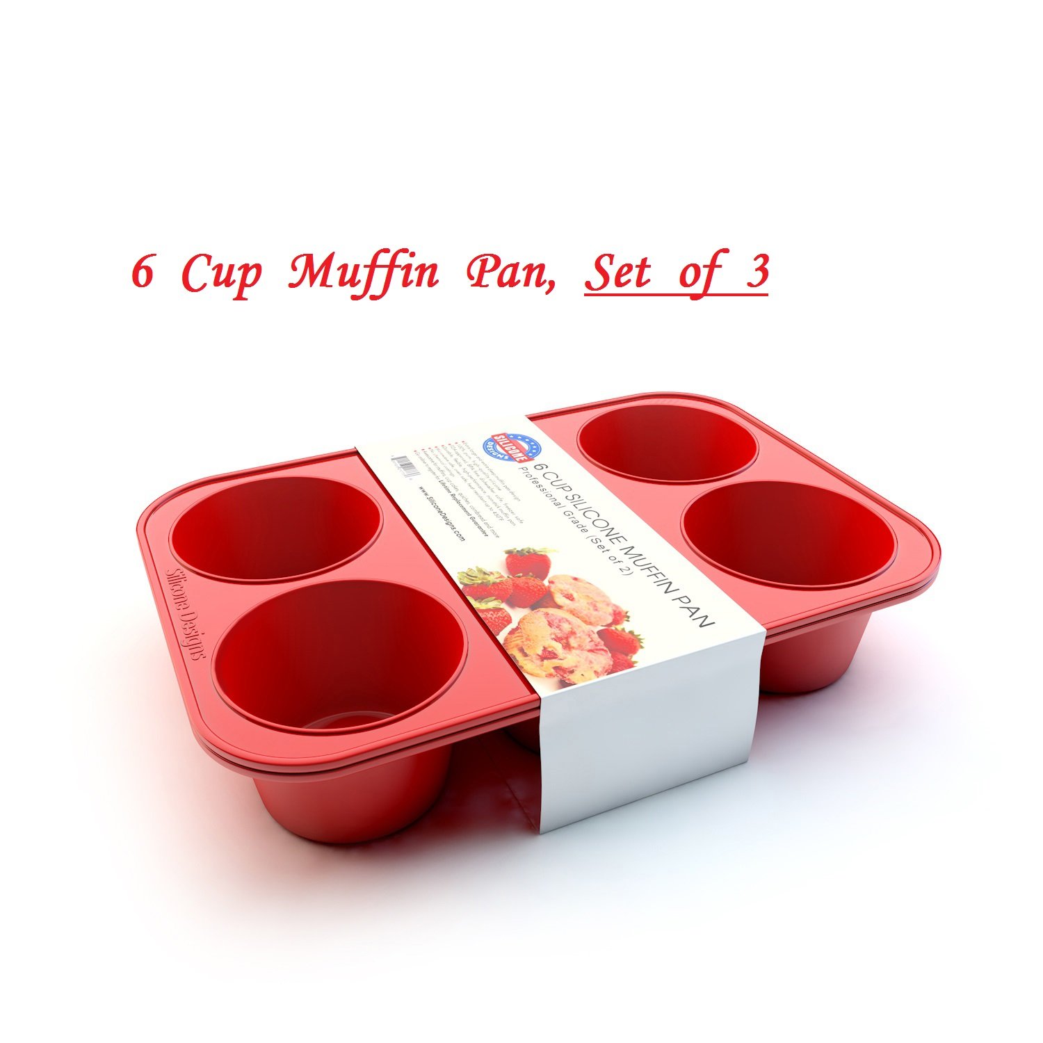 Premium Silicone Texas Muffin Pans & Cupcake Makers - 6-Cup Non-Stick Baking Set of 3 (Red) - Perfect for Baking Jumbo Muffins, Cupcakes, and Desserts at Home or Parties