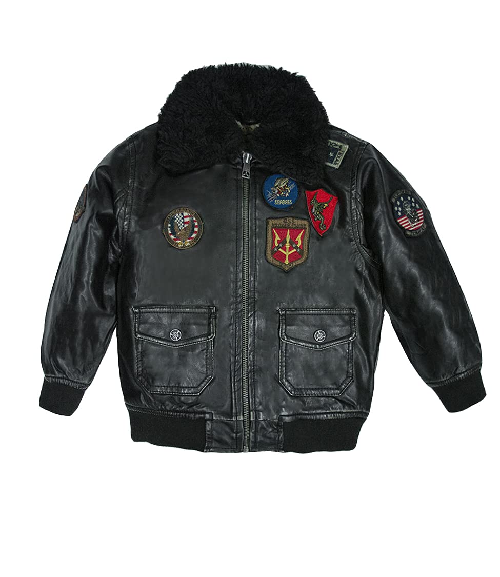 Top Gun® Kids Vegan Leather Aviator Jacket - Stylish & Comfortable Flight-Inspired Jacket for Boys & Girls - Perfect for Halloween Costumes, Cosplay, and Everyday Wear