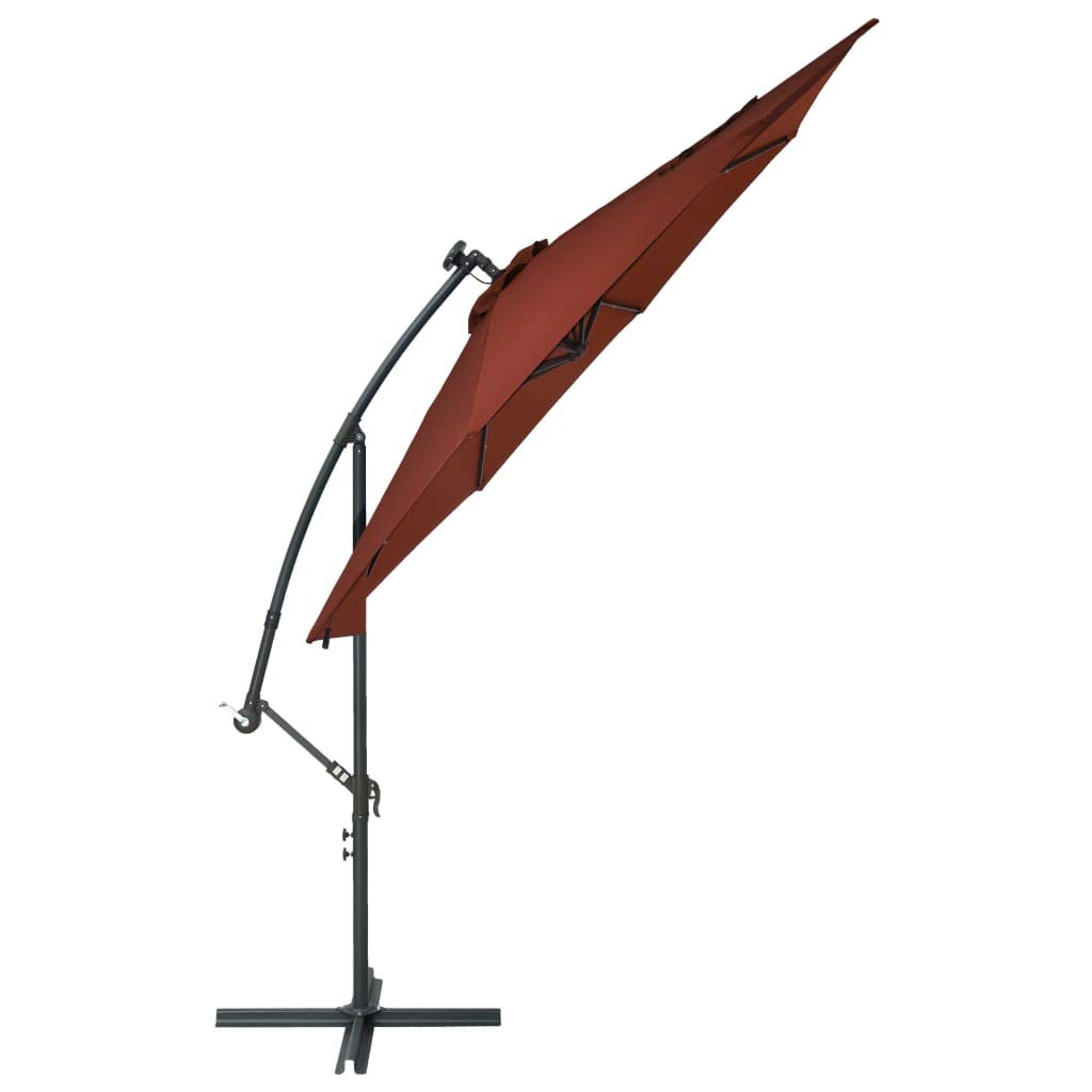 LED Cantilever Umbrella with Steel Pole - Wine Red Patio Umbrella for Outdoor, Garden, Deck, Pool & Beach | Perfect for Dining, Lounging & Shade