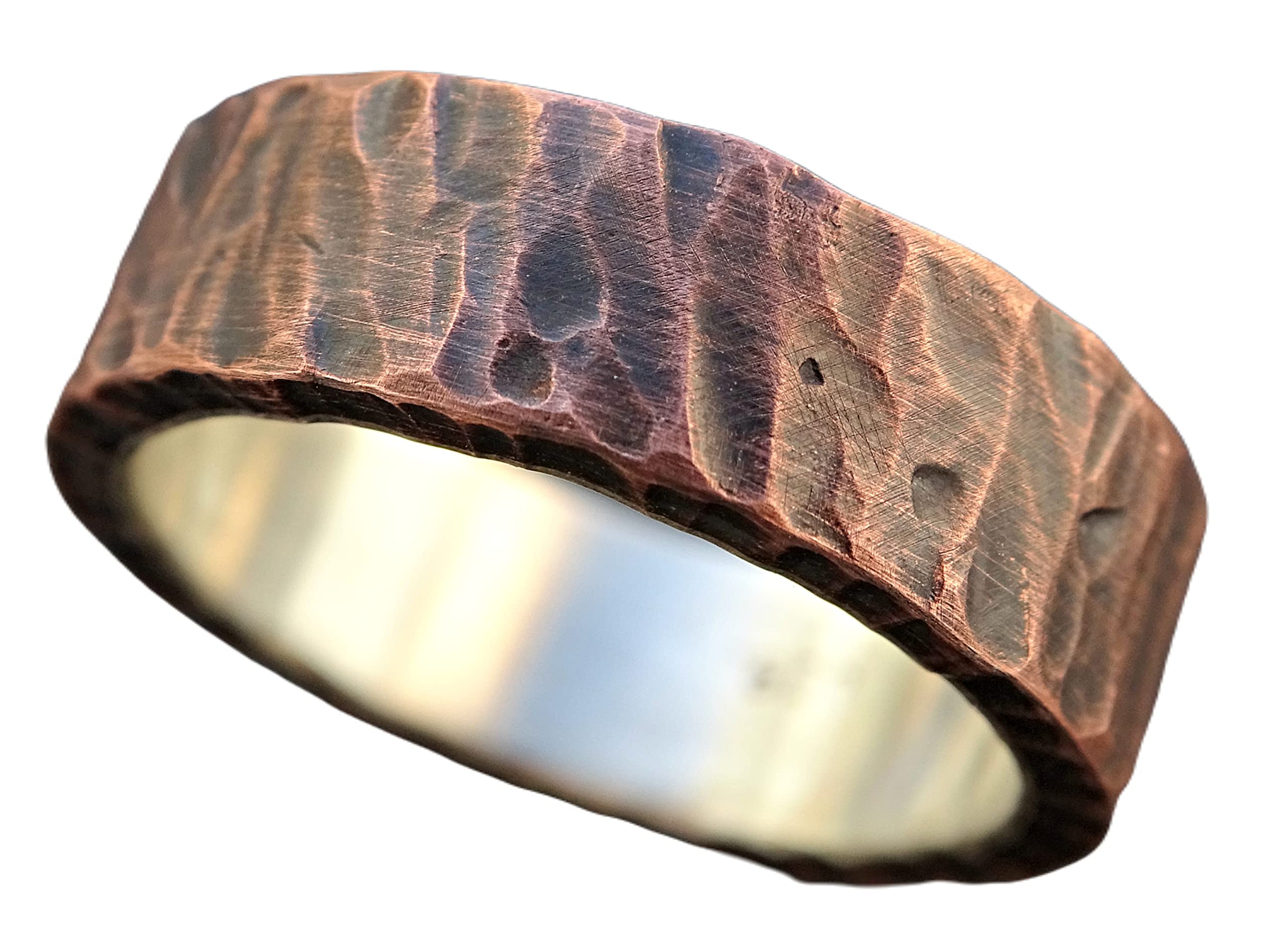 Unique Viking Wedding Band for Men - Rustic Two-Tone Mixed Metal Ring with Wood Structure - Copper Anniversary Gift for Him - Perfect for Weddings, Engagements, and Special Occasions
