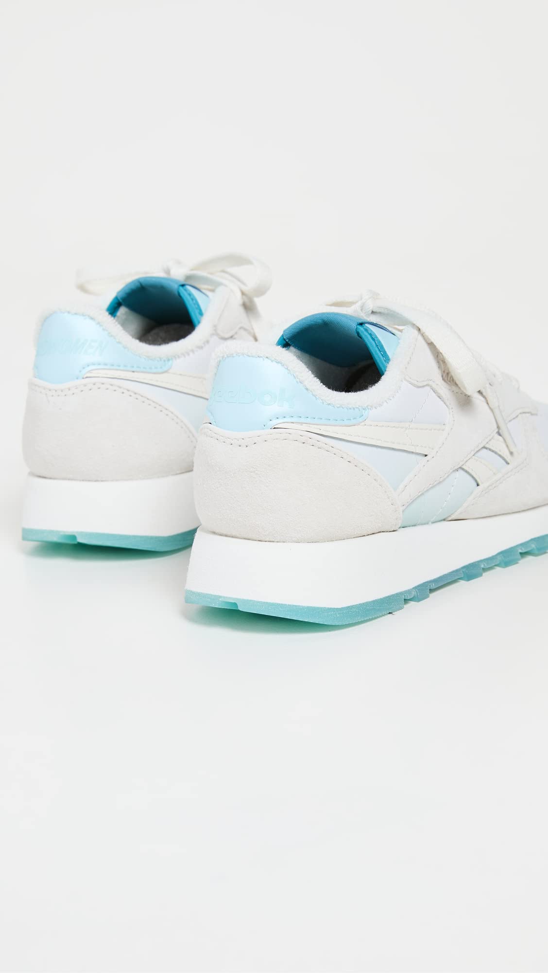 Reebok Women's x Madwomen Classic Leather Sneakers - White/Blue Retro Style for Casual Wear & Gym Training - Size 9.5 US Medium (Chalk/Chalk/Thirsty Blue) | Perfect for Running, Walking & Street Fashion