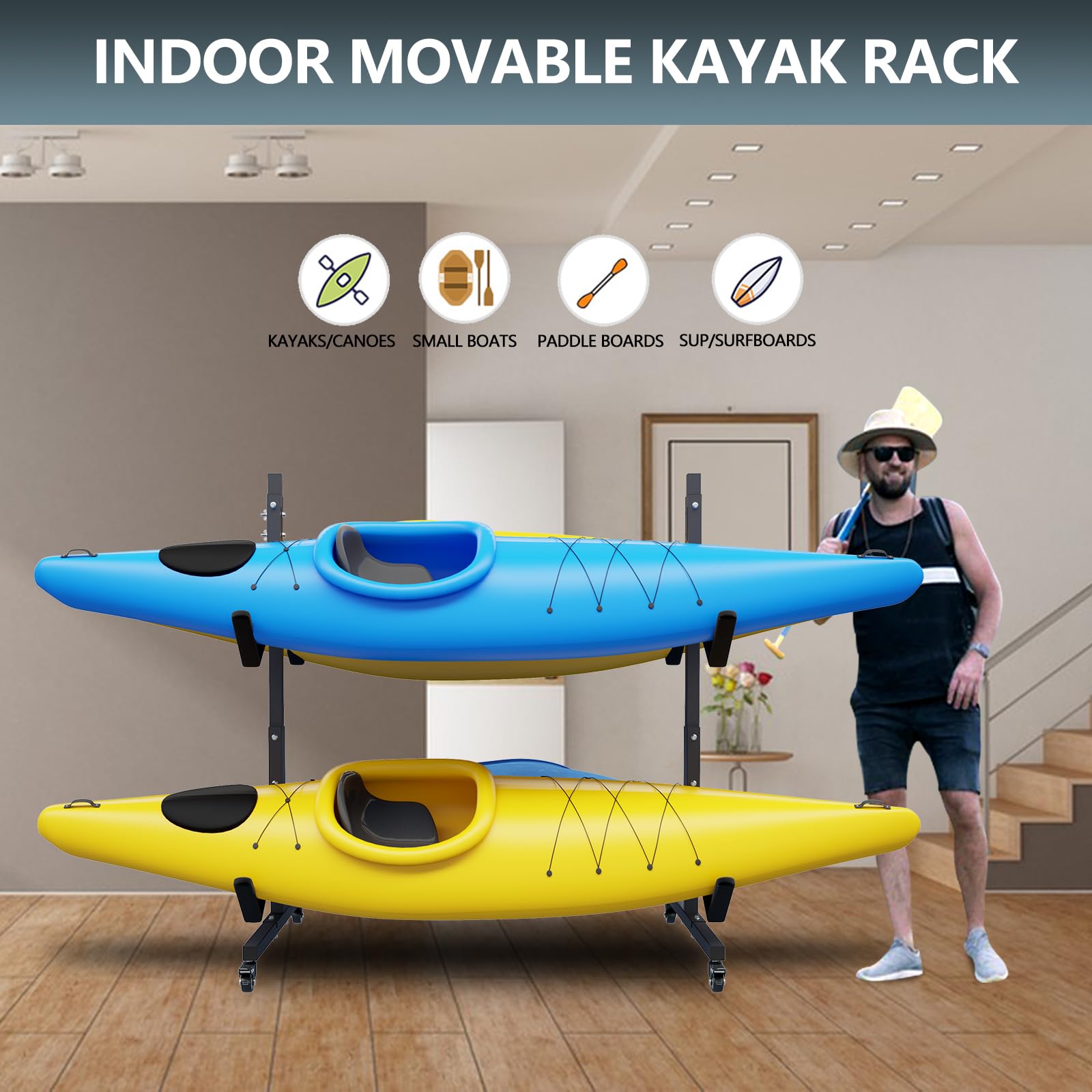 Heavy Duty Adjustable Kayak and Canoe Storage Rack - Freestanding SUP Stand for Indoor & Outdoor Use - Weatherproof Kayak Holder for Garage, Shed, Dock - Perfect for Secure Kayak, Canoe and Paddleboard Storage