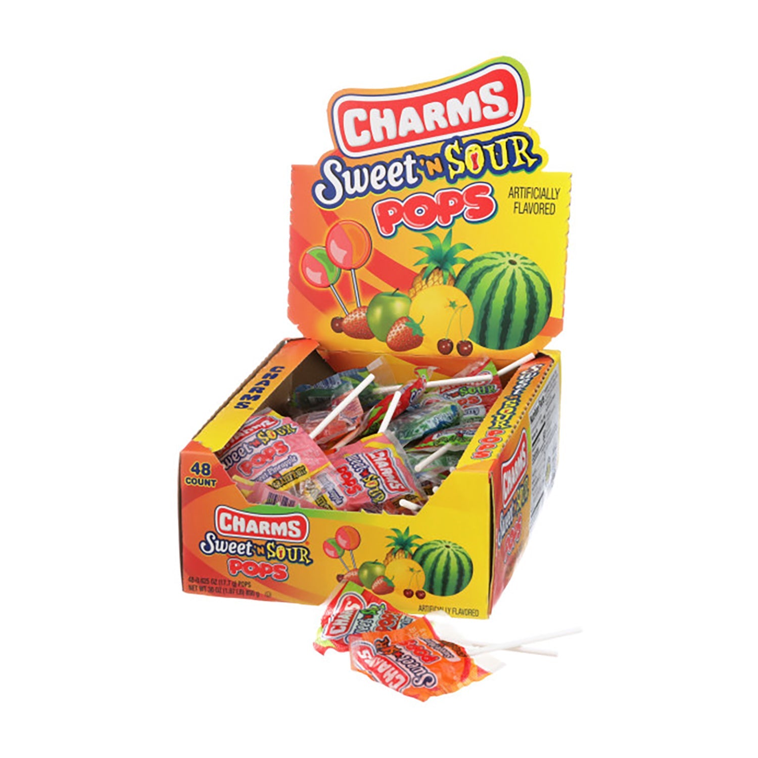 Sweet'N Sour Pop Candy Charms - 48 Count Box | Bulk Candy for Parties, Movie Nights & Office Snacks