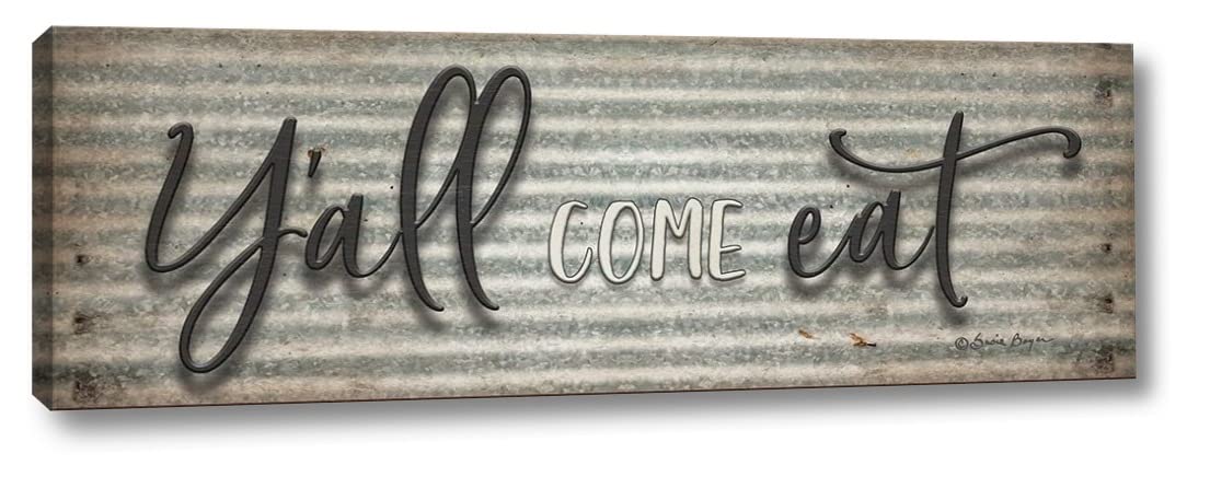 Yall Come Eat by Susie Boyer - 8x24 Inch Ready to Hang Canvas Wall Art Print, Southern Kitchen Decor for Dining Room & Farmhouse Style Home