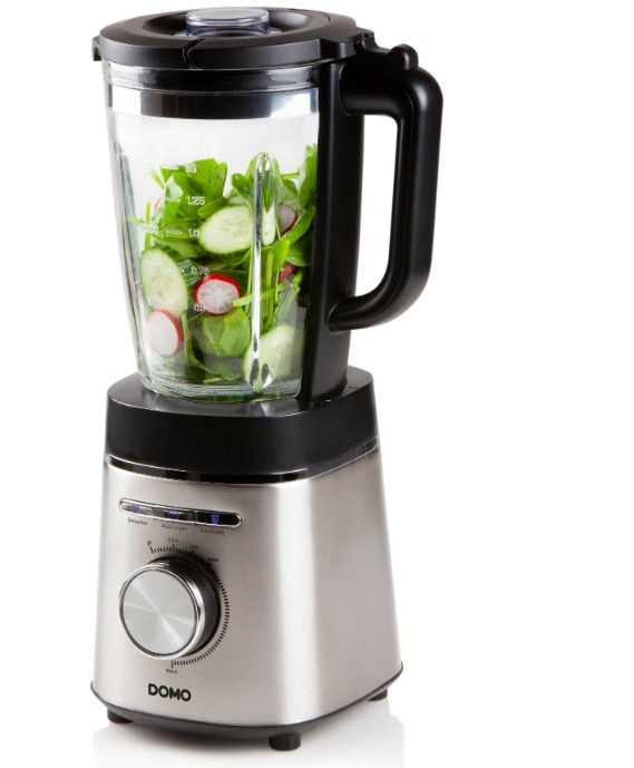 DOMO 1400W High Speed Blender with 1.75L Glass Jar, Stainless Steel Base - Powerful Kitchen Appliance for Smoothies, Juices & Food Prep (220V) - Perfect for Home & Commercial Use