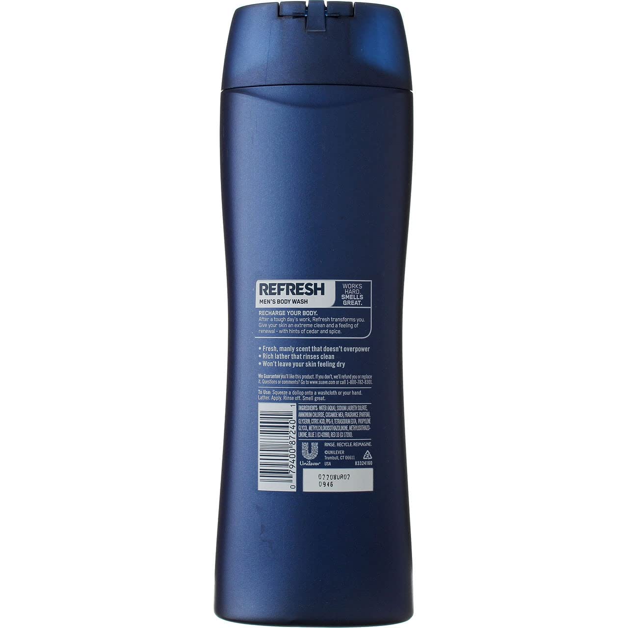 Suave Men Body Wash for Men - Refreshing 12 Fl Oz (Pack of 6) | Hydrating Shower Gel with Invigorating Scent | Perfect for Gym, Workout & Daily Shower Routine