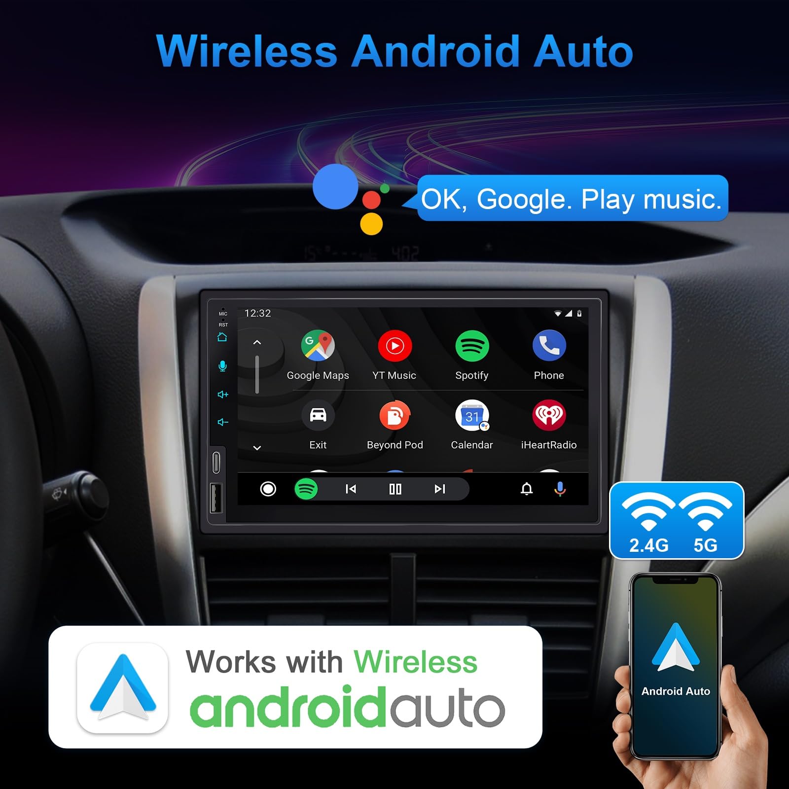 7 Inch Double Din Touchscreen Car Stereo with Wireless CarPlay & Android Auto, Bluetooth, Rearview Camera, Fast Charging - Perfect for Seamless Connectivity & Entertainment in Your Car