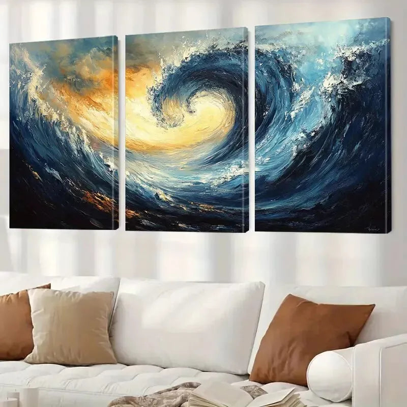 3-Piece Abstract Ocean Wave Swirling Sea Motion Art Set - Framed Canvas Wall Decor 50x70cm (19.7x27.6in) - High Quality Print | 100% Australian Made | Ready to Hang - Perfect for Living Room, Bedroom & Office Decor