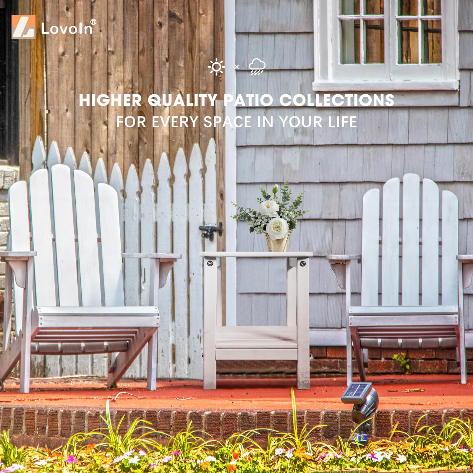 LovoIn Adirondack Outdoor Side Table - Weather Resistant HDPE Poly Lumber End Table for Patio, Poolside & Indoor Use - Low Maintenance Off-White Furniture for Relaxing in Your Garden or by the Pool